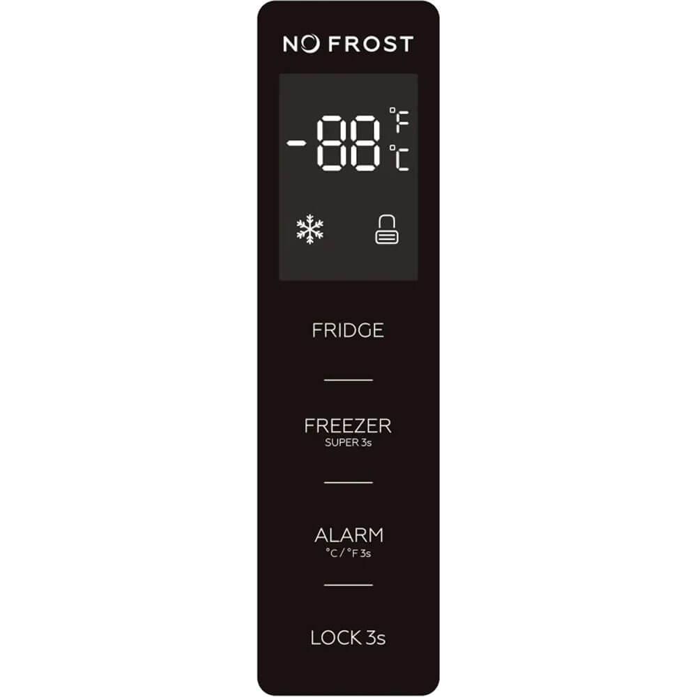 NO FROST

-88°F -88°C

FRIDGE

FREEZER
SUPER F 3s

ALARM
°C/°F 3s

LOCK 3s