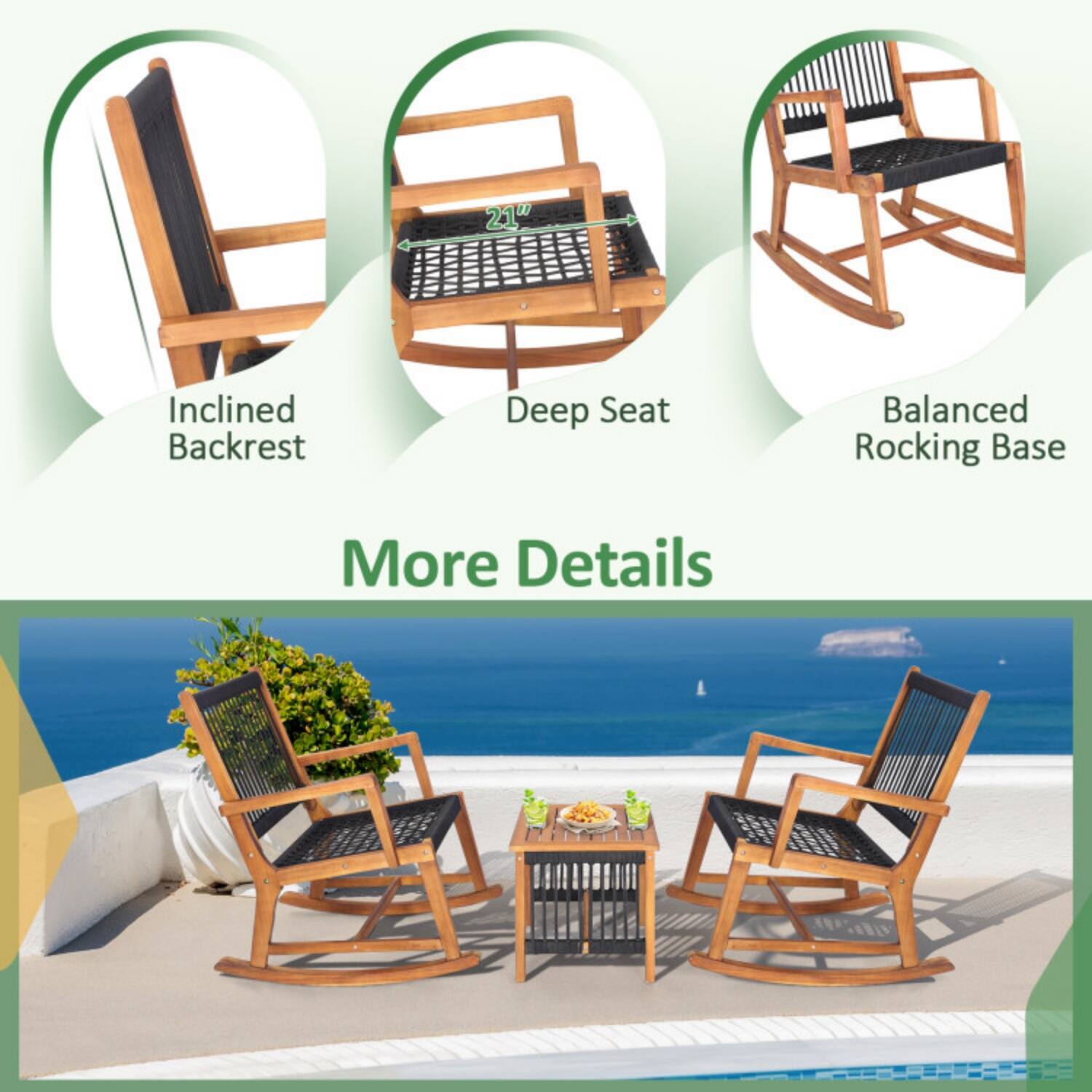 21" Inclined Backrest  
Deep Seat  
Balanced Rocking Base  

More Details