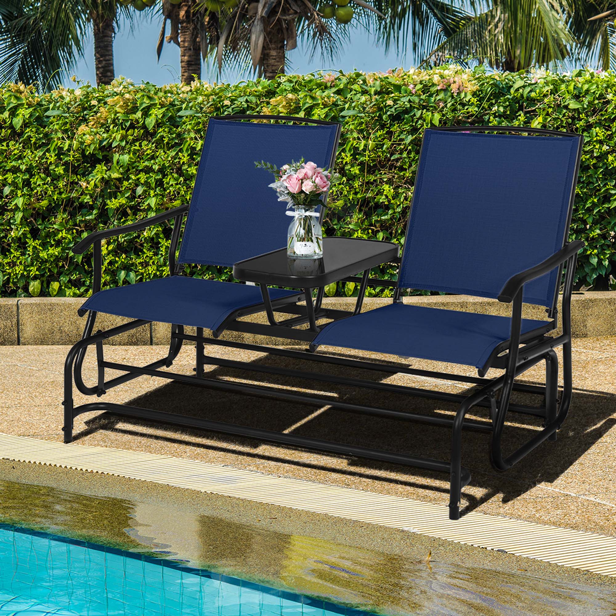 Alt View 1. Costway - 2 Person Outdoor Patio Double Glider Chair Loveseat Rocking - Navy.
