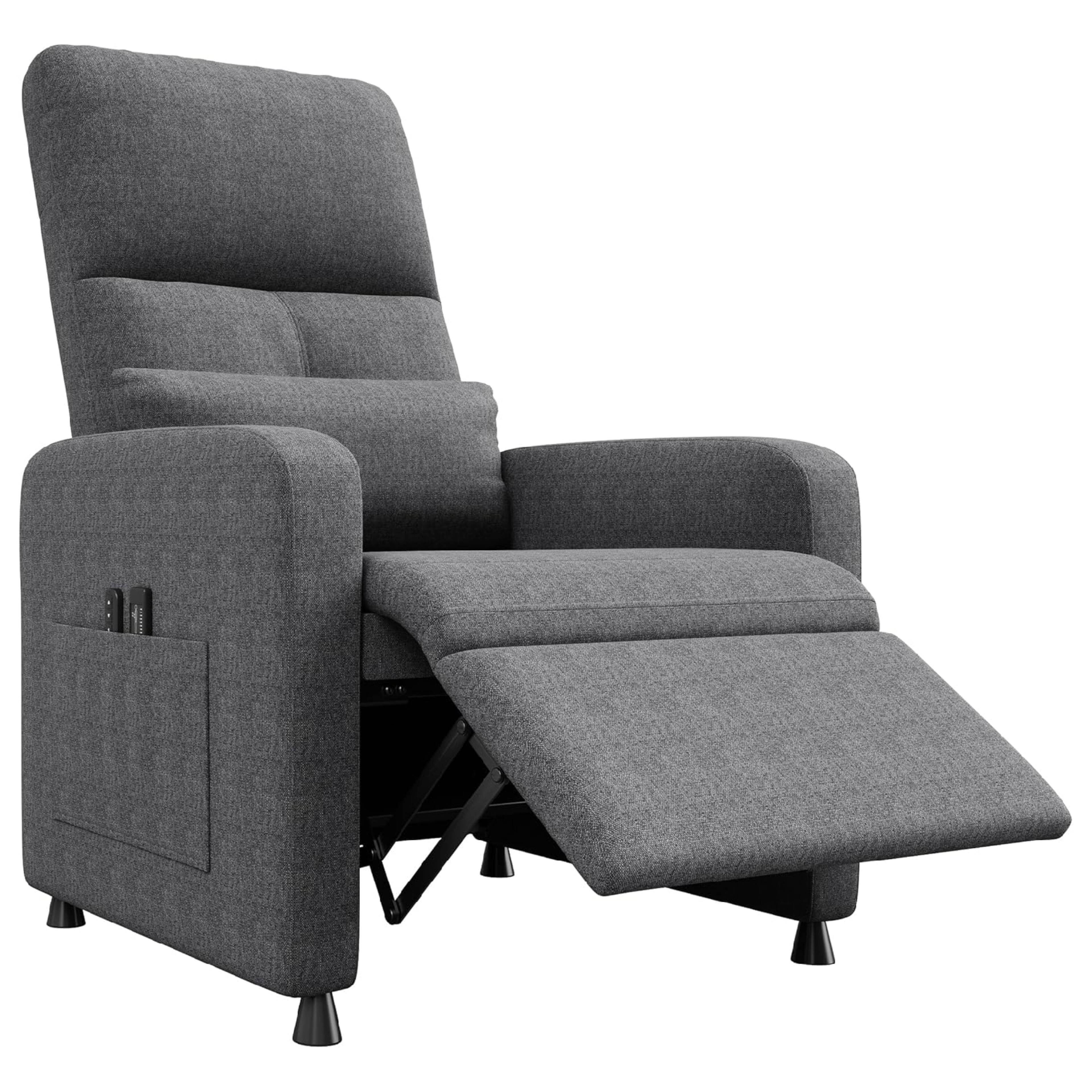Acekool - Adjustable Electric Linen Power Recliner Chair, Single Sofa with 2 Side Pockets and USB Port, Grey - Gray