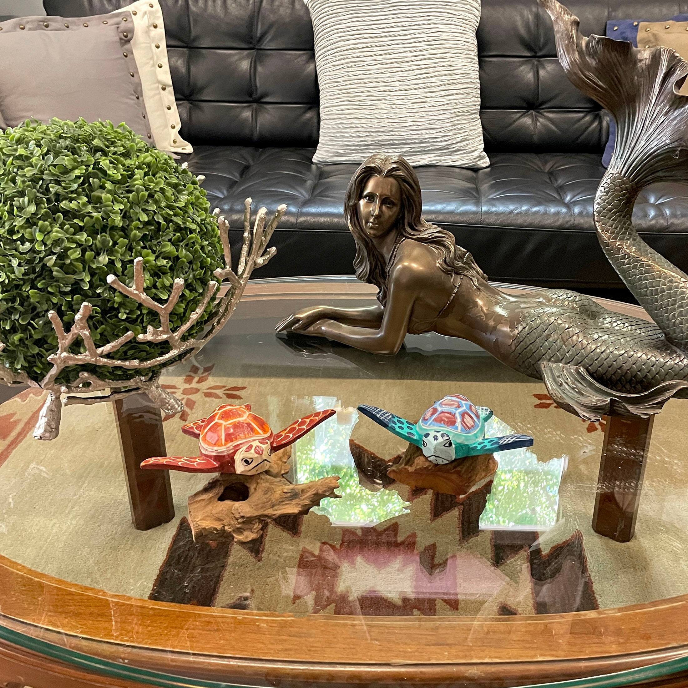 Alt View 7. Chesapeake Bay - Handcrafted Sea Turtle Sculptures Set of 2, Coastal Wood Art, Ocean Home Decor - Multicolored.