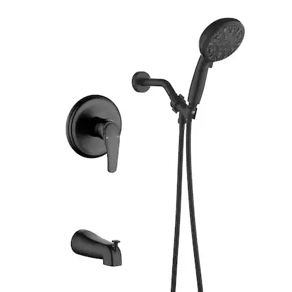 Front. Boyel Living - Matte Black Shower Set with 10 Function Handheld Shower and cUPC Pressure Balance Valve - Matte Black.