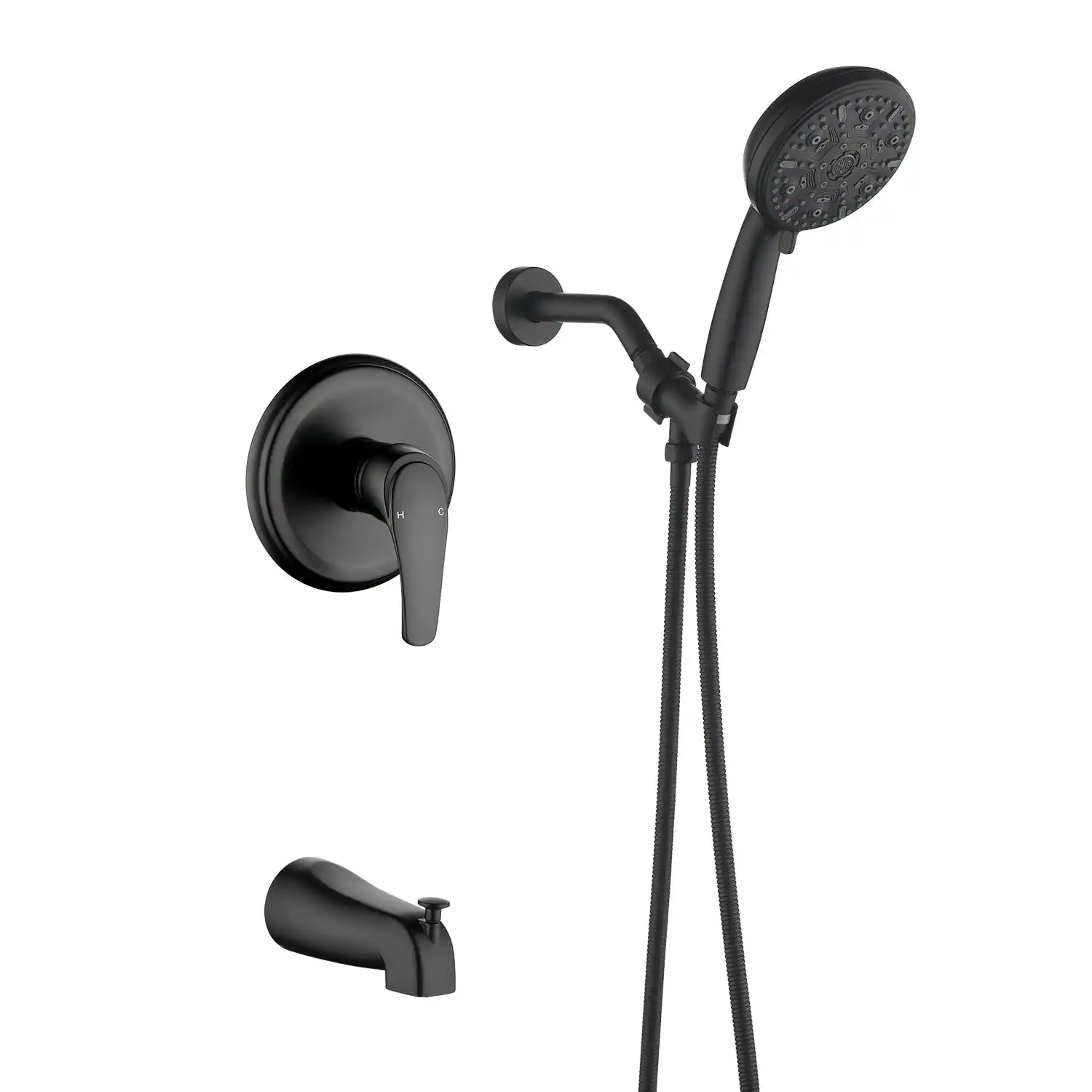 Front. Boyel Living - Matte Black Shower Set with 10 Function Handheld Shower and cUPC Pressure Balance Valve - Matte Black.