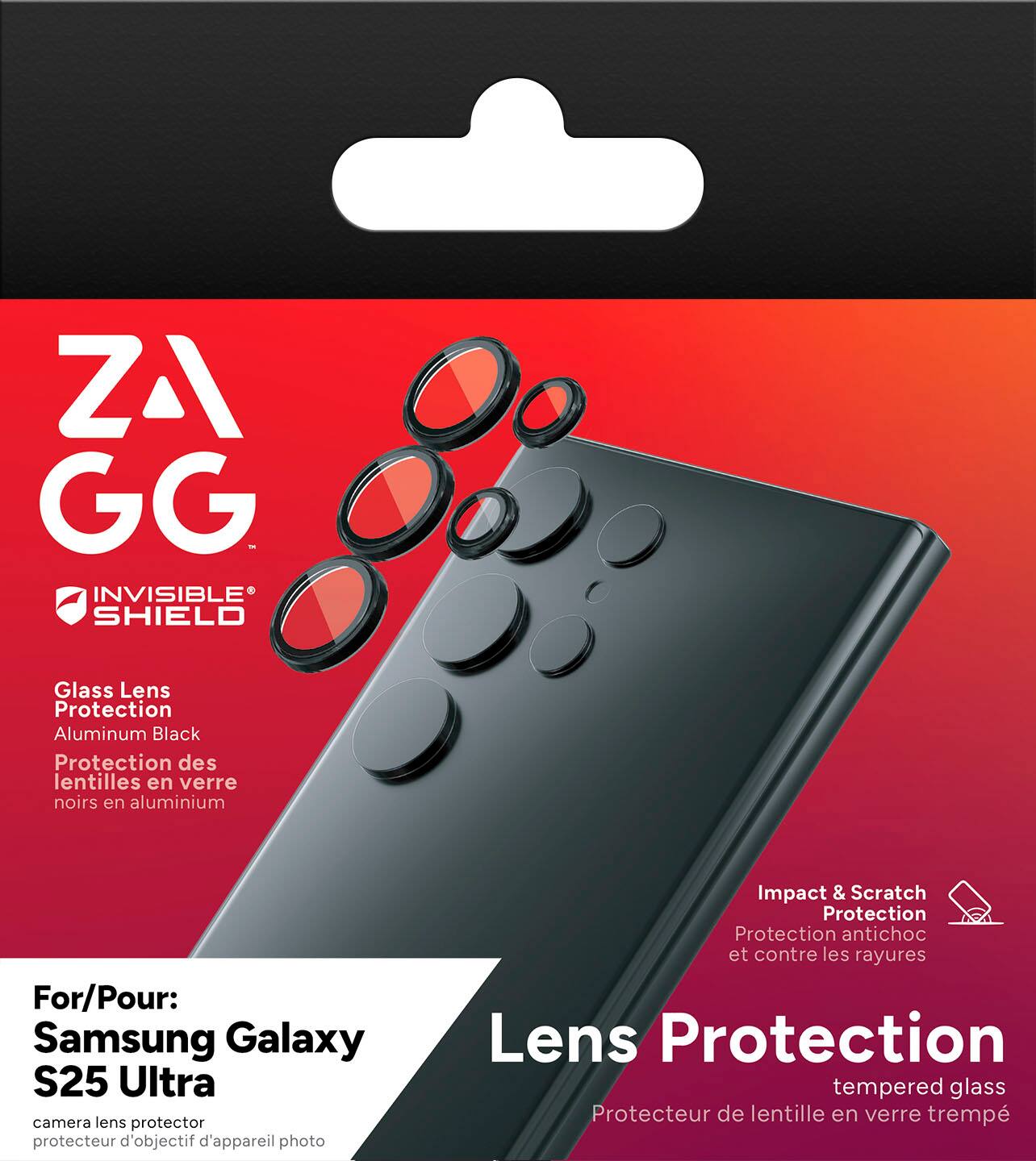 ZAGG InvisibleShield Glass Lens Protection for Samsung Galaxy S25 Ultra camera lens protector. Impact & Scratch Protection. Protection antichoc et contre les rayures. Lens Protection tempered glass. Protecteur de lentille en verre tremp.