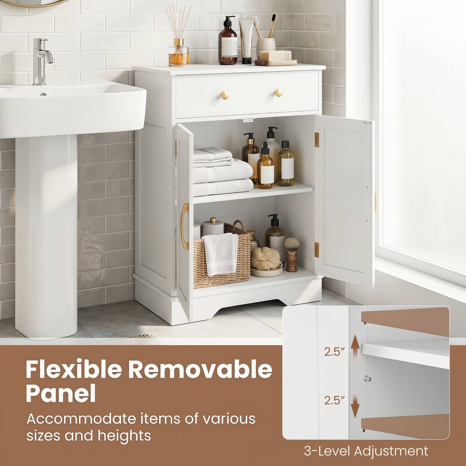 2.5" Flexible Removable Panel  
Accommodate items of various sizes and heights  
3-Level Adjustment