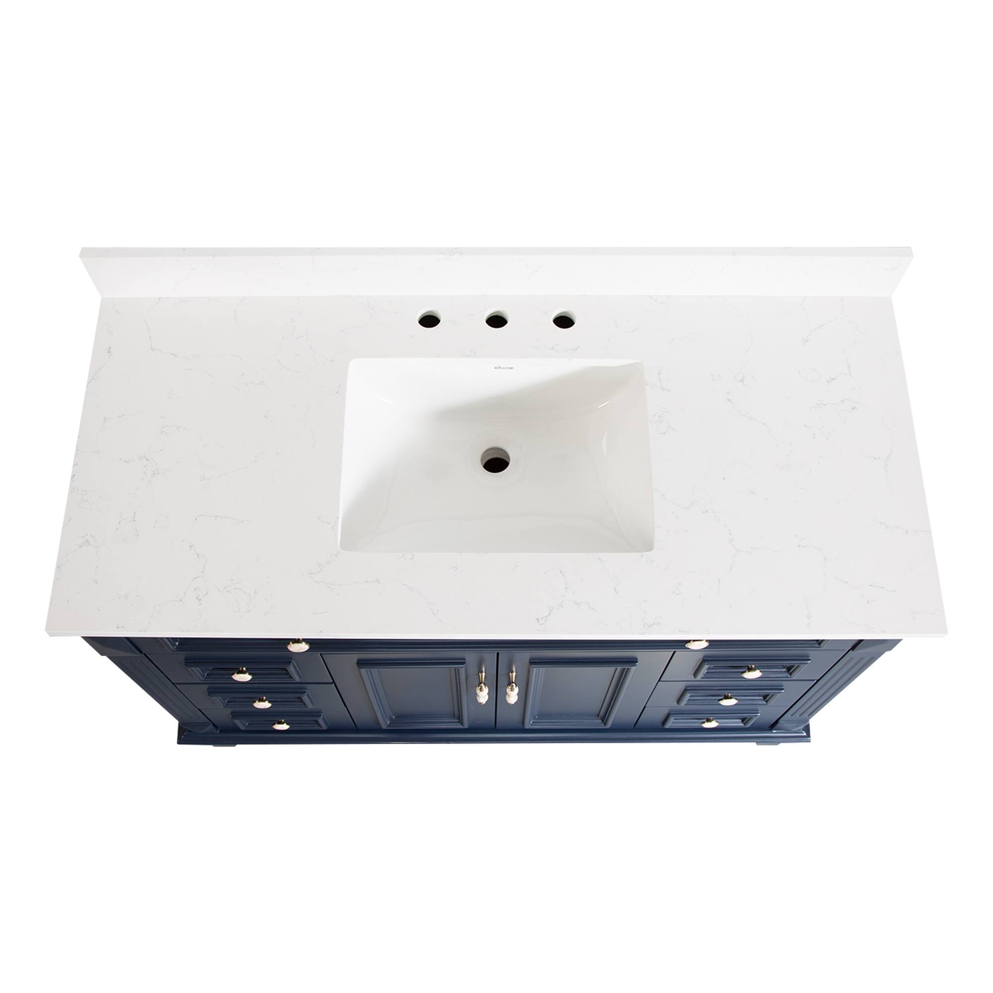 Alt View 2. WELLFOR - ARTWOOD 48 in. Solid Wood Bath Vanity with Quartz Top, Single Sink, Soft Close, Assembled - Navy Blue.