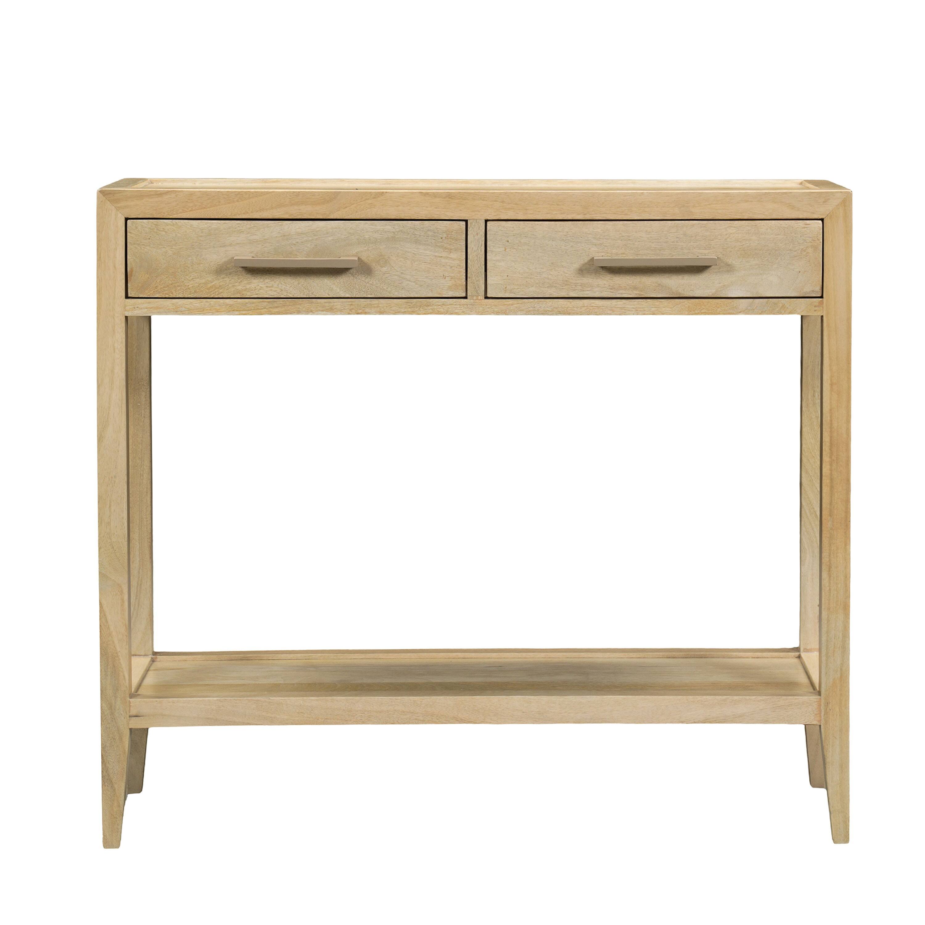 Front. Manhattan Lane - Unya 36 Inch Sofa Console Table with Shelf, 2 Drawers, Natural Brown Mango Wood, Organic Decor - Natural Brown, Beige.