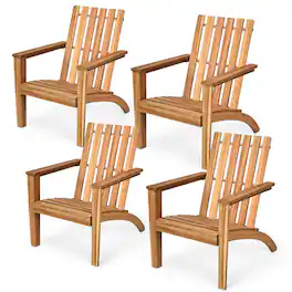 Gymax - 4PCS Outdoor Wooden Adirondack Chair Patio Lounge Chair w/ Armrest - Natural