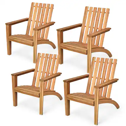 Front. Gymax - Gymax 4PCS Outdoor Wooden Adirondack Chair Patio Lounge Chair w/ Armrest Natural - Natural.