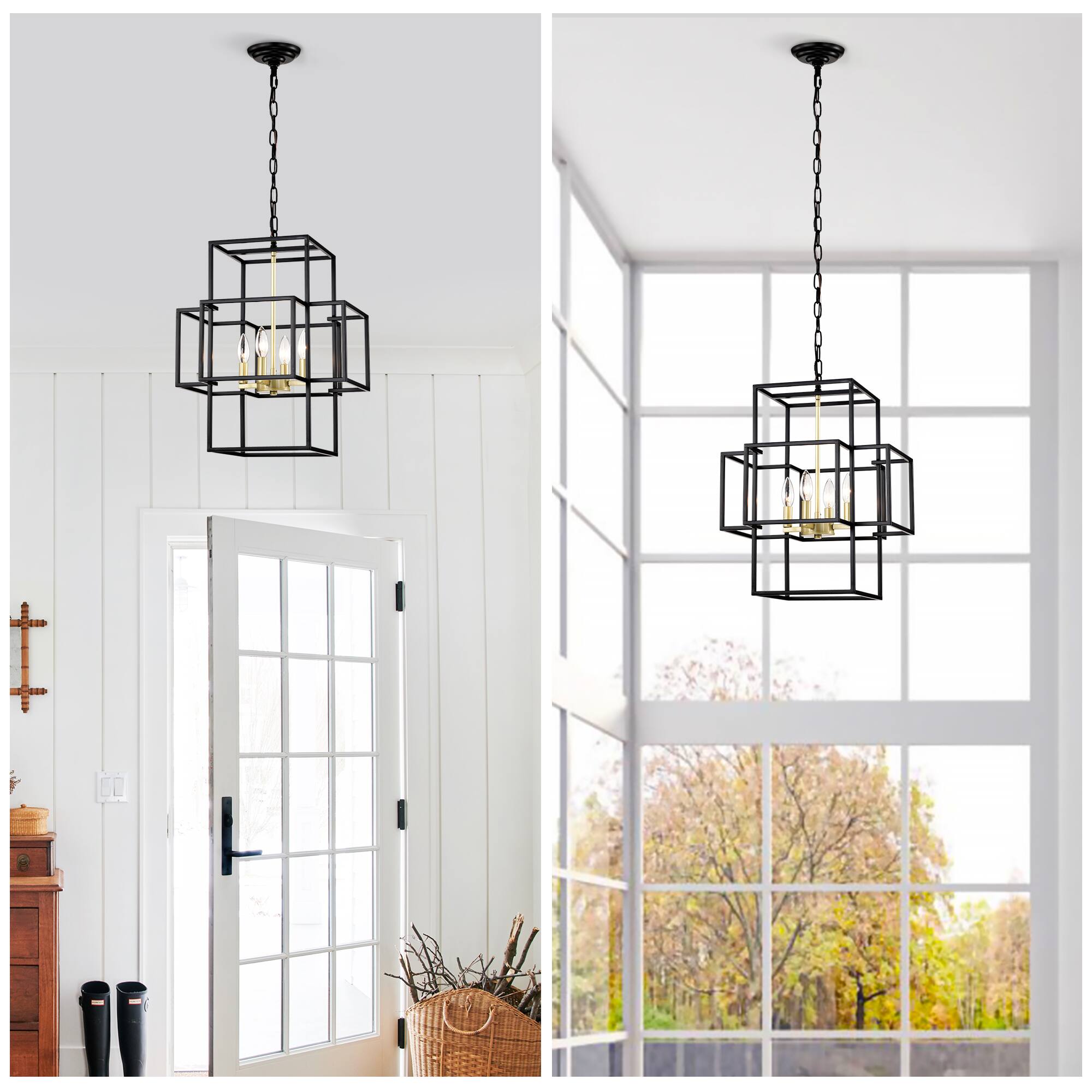 Alt View 2. APRILSOUL - 4Light Metal Lantern Tiered Pendant Hanging Light Fixtures Adjustable Height Matte Black and Gold E12 Bulbs Not Included.