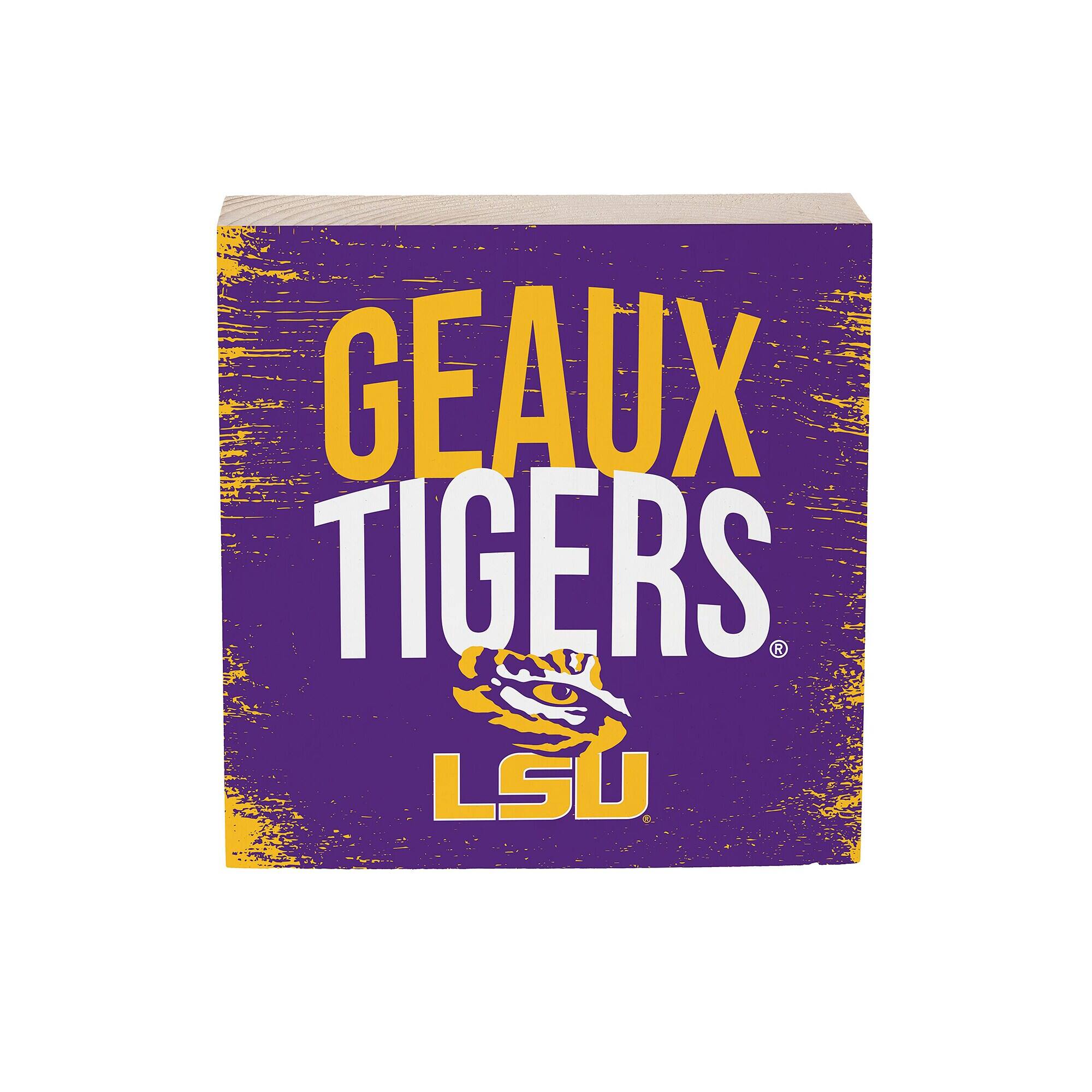LSU Tigers 6" Square Fan Chant Wood Block Shelf Sign