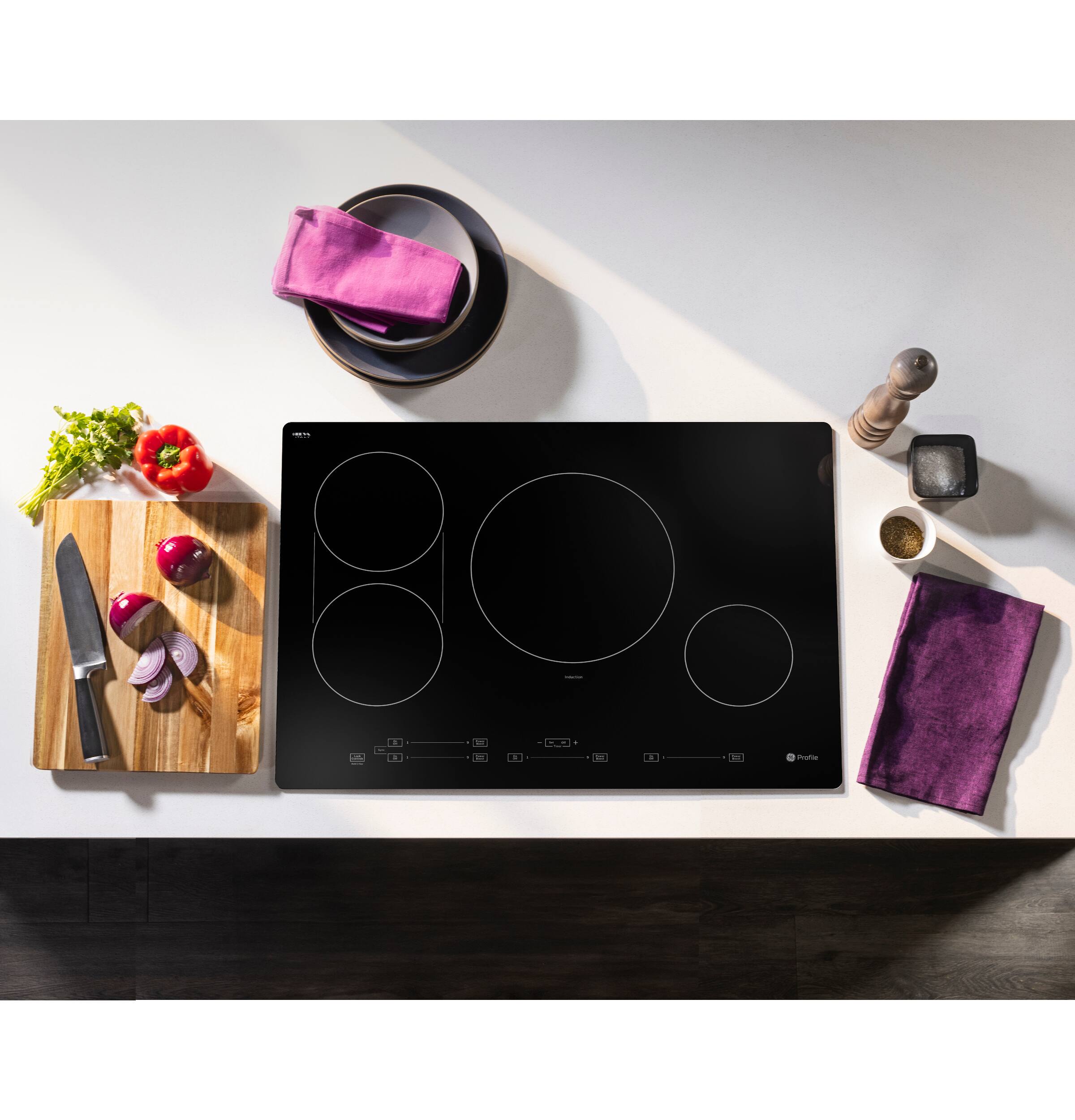 Alt View 26. GE Profile - 30" Built-In Electric Induction Cooktop with 4 Elements, Slide Touch Controls, and Power Boost - Black.