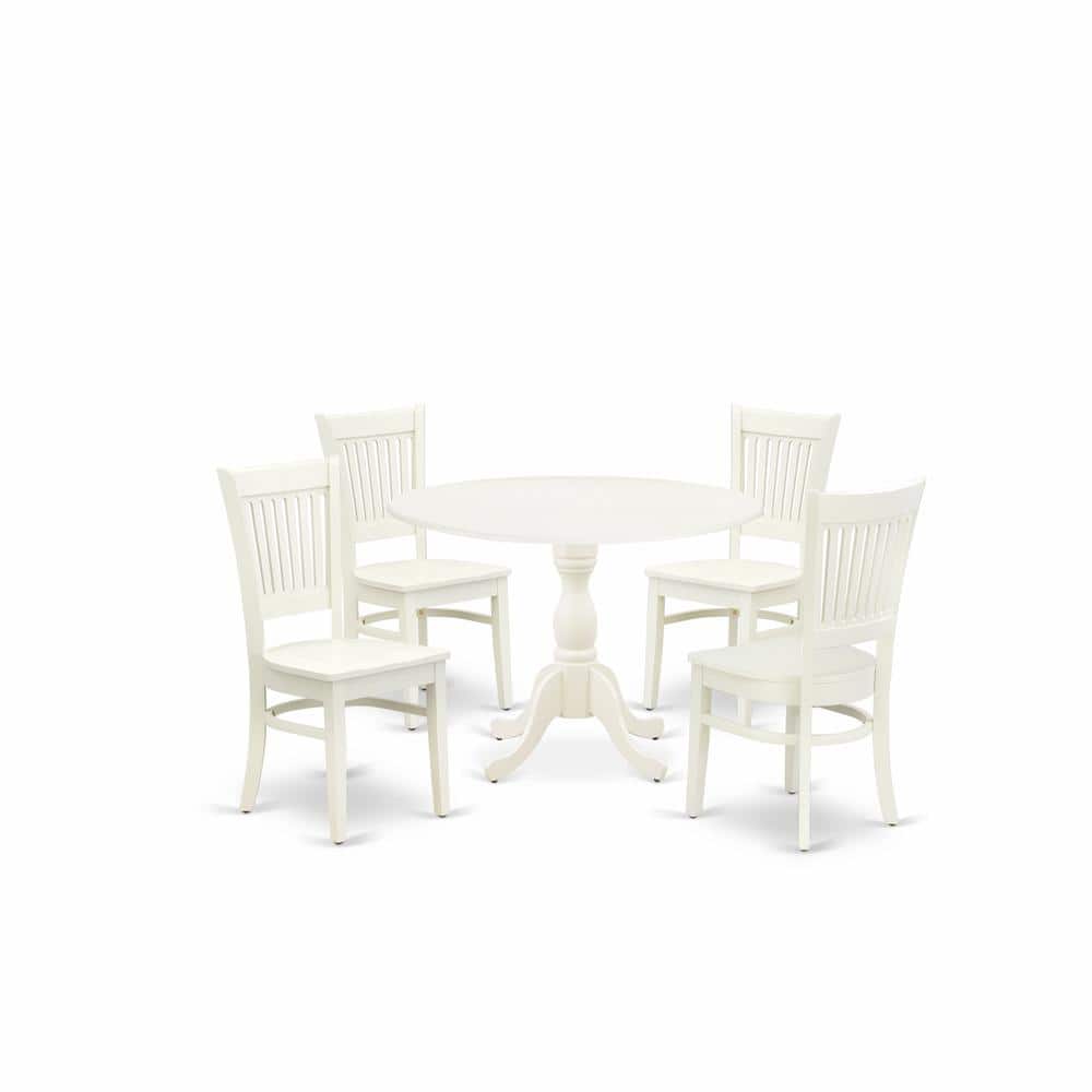 East West Furniture - DMVA5-LWH-W - 5-Pc Kitchen Dining Room Set- 4 Mid Century Chair with Wooden Seat and Slatted - Linen White price history on PriceWatchPro
