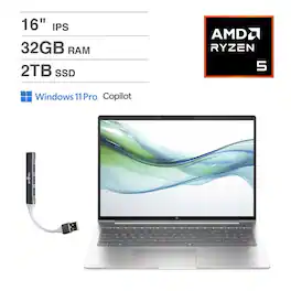 HP - 465 A1RM6UT#ABA Laptop (Ryzen 5 7535U, 32GB RAM, 2TB SSD, 16.0 WUXGA (1920x1200), 660M, Win 11 Pro) - Pike Silver
