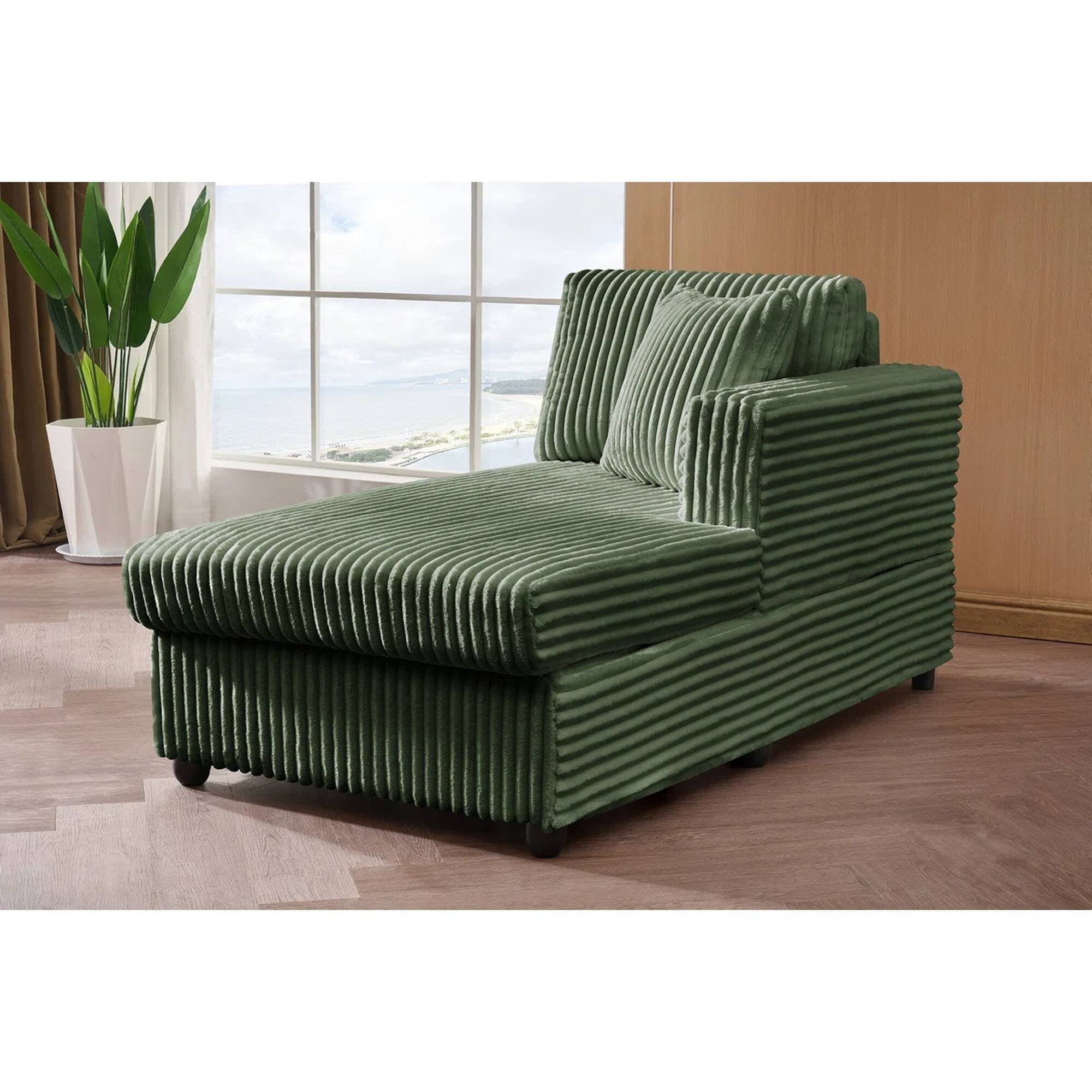 Back. Yardgrace - 6-Seater Modular U-Shaped Sectional Sofa – Extra Large Corduroy with Double Chaises - Green.