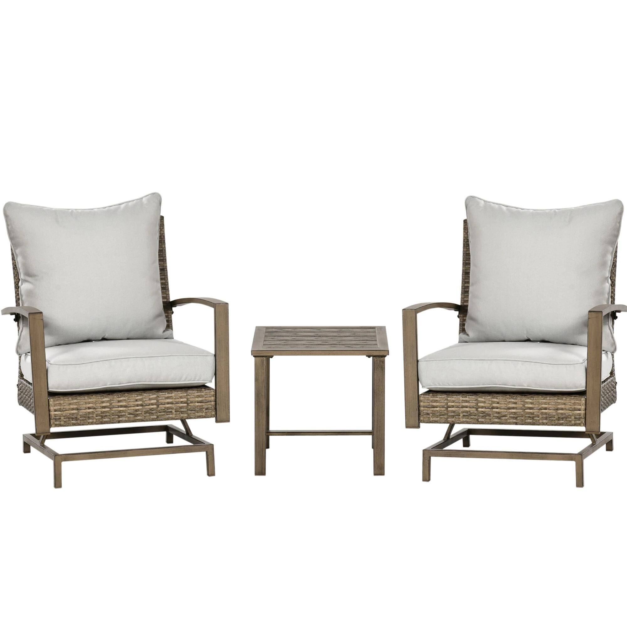 Front. Resenkos - Resenkos 3-Piece Rattan Patio Bistro Furniture Set, Soft Cushions and Rocking Function, Gray - Gray.