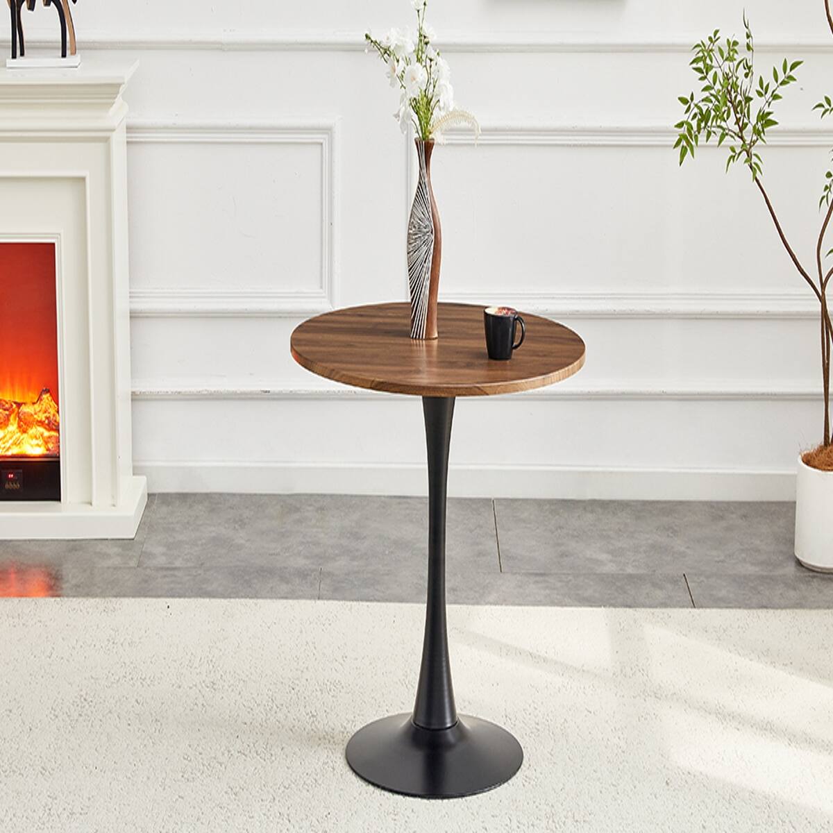 Alt View 9. Loheer - Loheer Round Dining Table, 31.5-Inch Faux Walnut Pedestal Table for Small Spaces - Black and walnut.