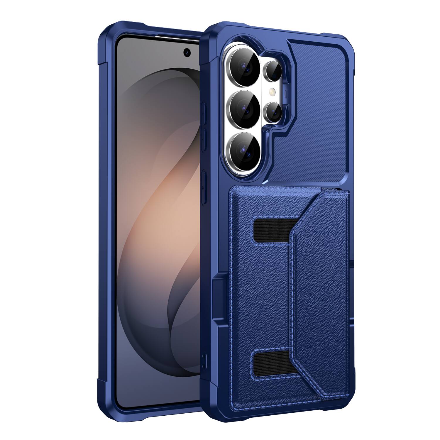 Angle. UUCOVER - Rugged Flip Wallet Case for Samsung Galaxy S26 Ultra with Card Holder Slot, Magnetic Closure Shockproof Protective Cover - Darkblue.