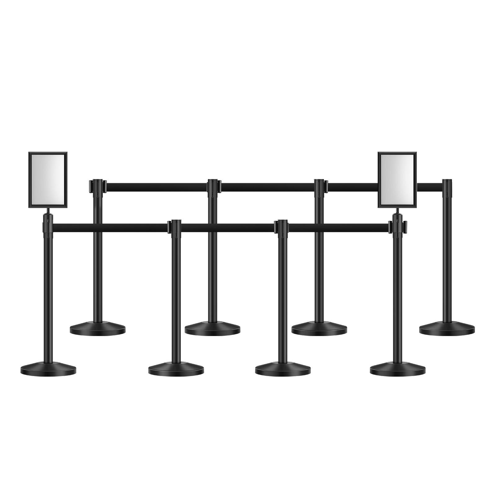 Alt View 5. VEVOR - Stanchion Post, 8 Pcs Stanchions with Retractable Belts, Carbon Steel Black Stanchions Queue with Sand Injection Hollow - Black.