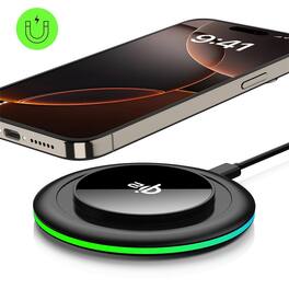RISOKEYS - QI 2.2 Ultra-Slim Round Wireless Charger - Charging Station Compatible with Apple, 25W Desktop Charger for Mobile Phones - Black