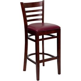 Emma + Oliver - Ladder Back Wooden Restaurant Dining Barstool - Burgundy Vinyl Seat/Mahogany Wood Frame