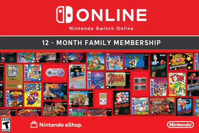 Sure, here is the corrected and grouped text from the image:
---
**Nintendo Switch Online**
**12 - MONTH FAMILY MEMBERSHIP**
**Nintendo eShop**
**Nintendo**
---
**Games Included:**
- **Game Boy**
- Tetris
- The Legend of Zelda: A Link to the Past
- Metroid
- Super Mario Bros.
- Super Mario Bros. 3
- Super Mario Bros. 2
- Super Mario Bros. 2 (The Lost Levels)
- Super Mario Bros. 3
- Super Mario Bros. 2
- Super Mario Bros. 3
- Super Mario Bros. 2
- Super Mario Bros. 3
- Super Mario Bros. 2
- Super Mario Bros. 3
- Super Mario Bros. 2
- Super Mario Bros. 3
- Super Mario Bros. 2
- Super Mario Bros. 3
- Super Mario Bros. 2
- Super Mario Bros. 3
- Super Mario Bros. 2
- Super Mario Bros. 3
- Super Mario Bros. 2
- Super Mario