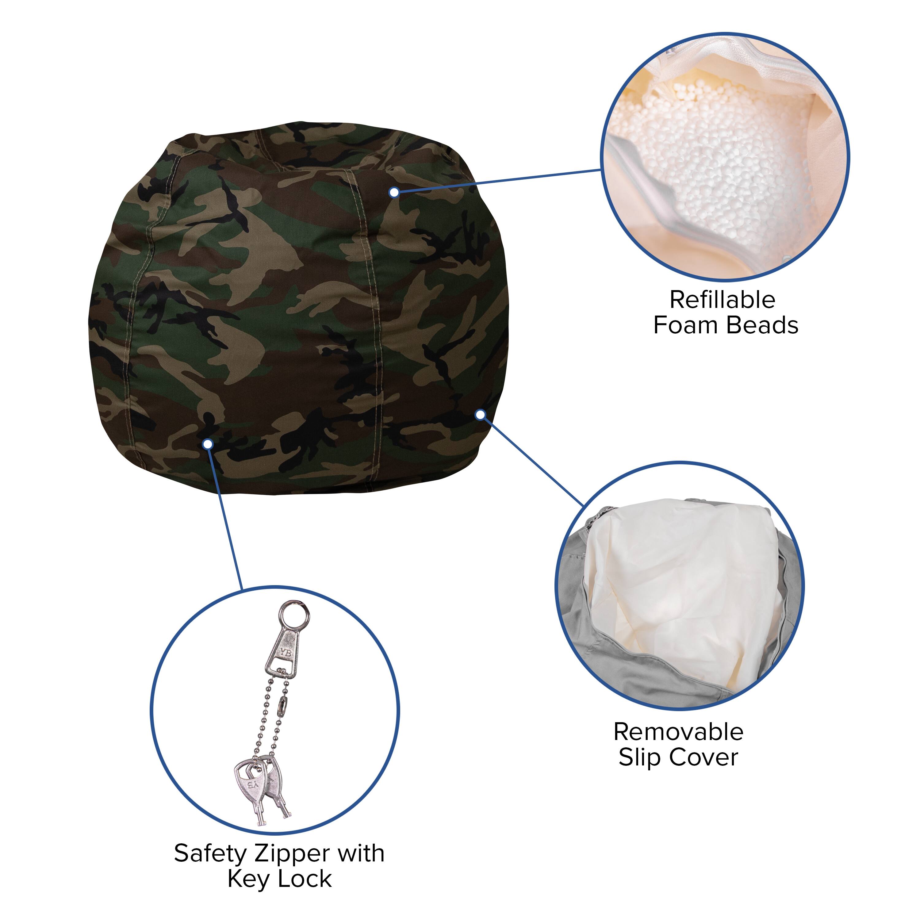 Refillable Foam Beads  
Removable Slip Cover  
Safety Zipper with Key Lock