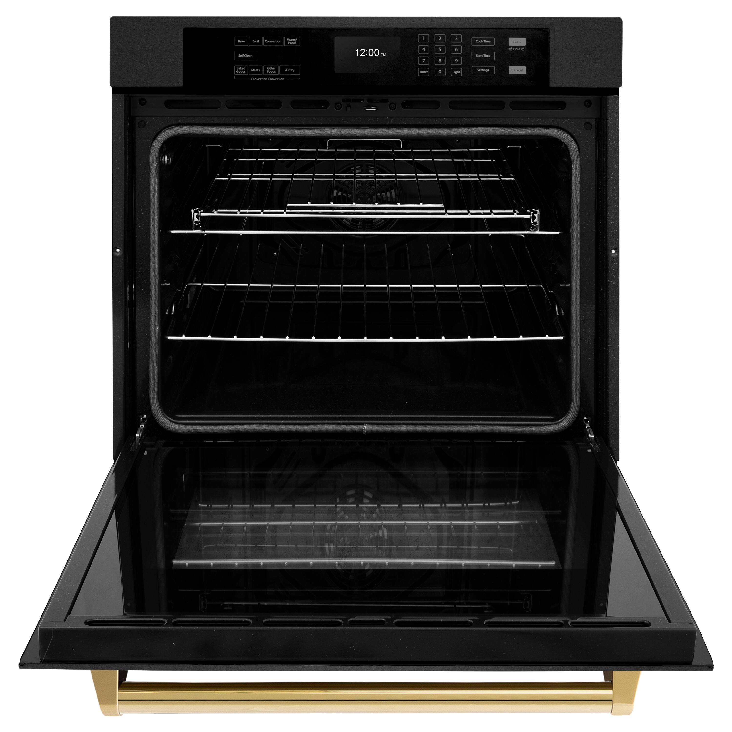 Angle. ZLINE - 30 in. Autograph Wall Oven w/ Air Fry in Black Stainless Steel with Gold Handle - Black Stainless Steel.