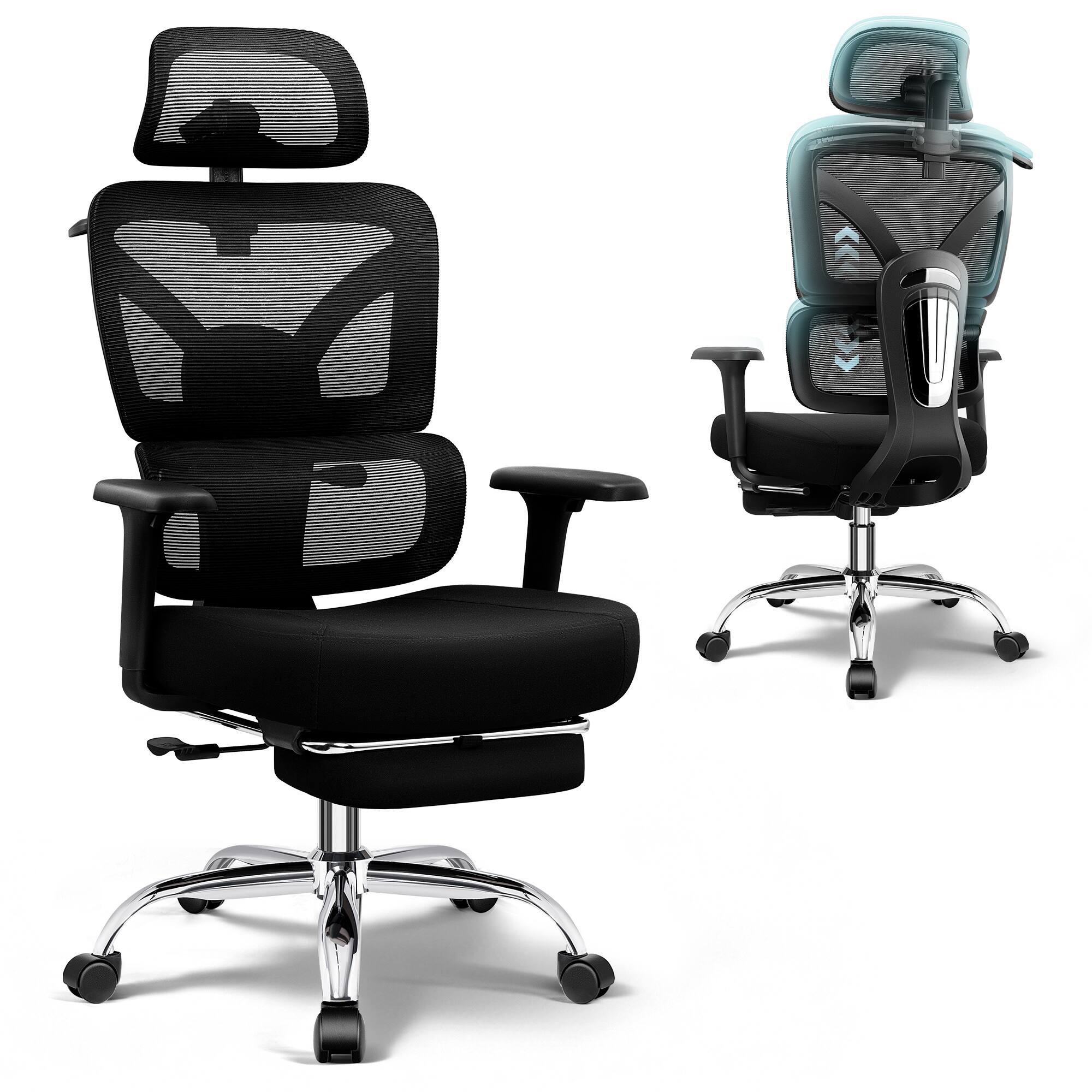 KERDOM - High Back Mesh Home Office Chair with Adjustable Footrest, 3D Headrest and Armrest, Computer Desk Chair for Work Gaming - Black with Footrest price history on PriceWatchPro