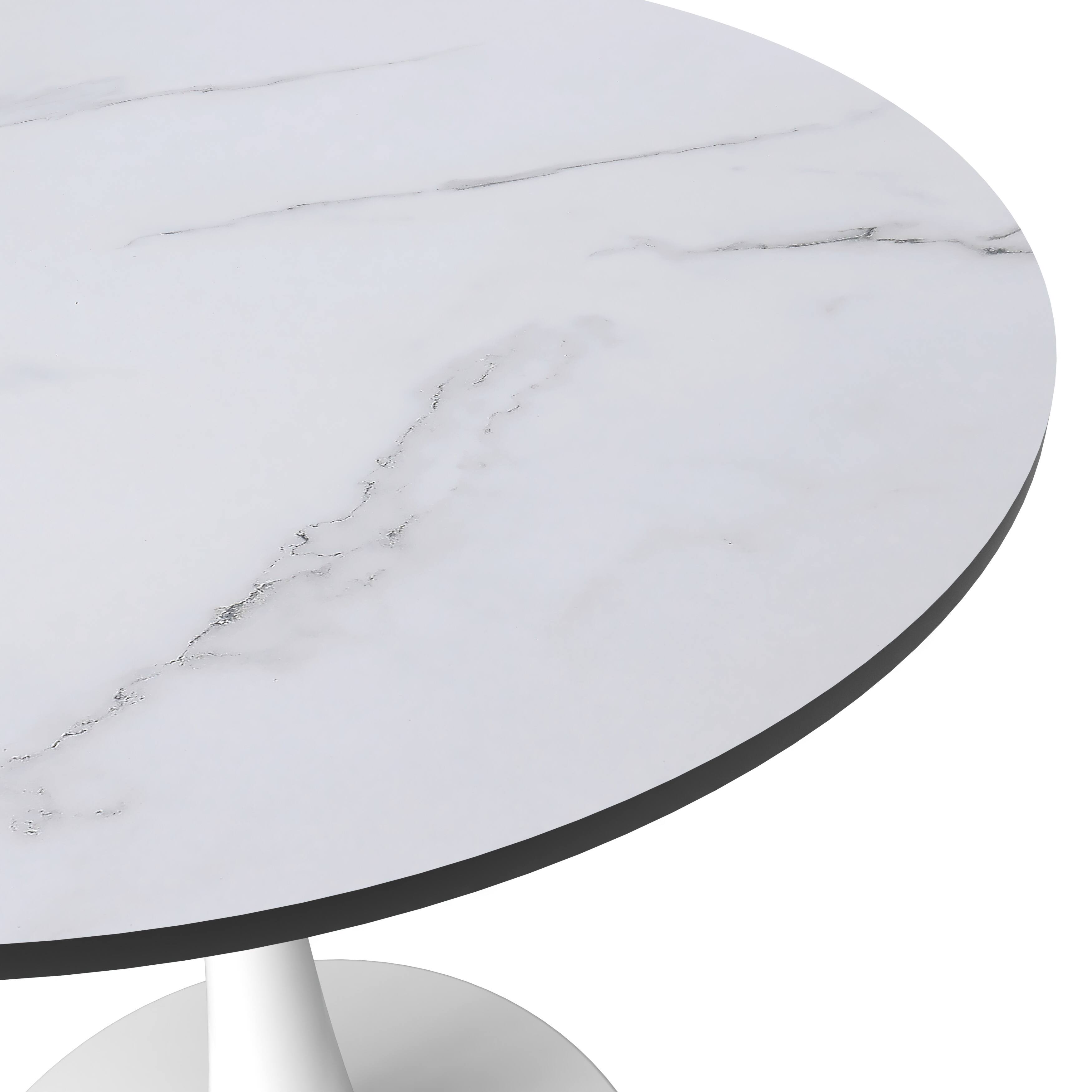 Alt View 5. LeisureMod - Bristol 24" Modern Round Dining Table with White Pedestal Base for Kitchen & Compact Spaces - MDF - Marbled White.