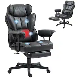 Homcom - Big and Tall Office Chair, Massage Office Chair with Footrest - Black