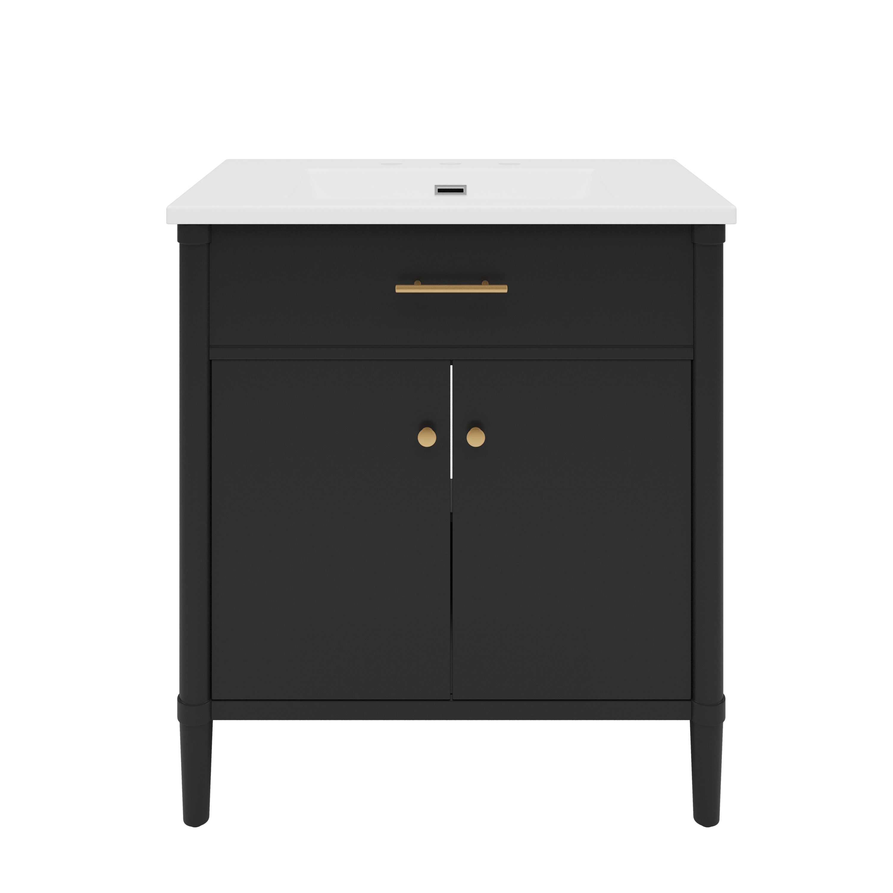 Angle. Boyel Living - 31 Inch Bathroom Vanity with Sink Soft Close Doors Adjustable Shelf Curved Design Rubber Wood Legs Black - Black.