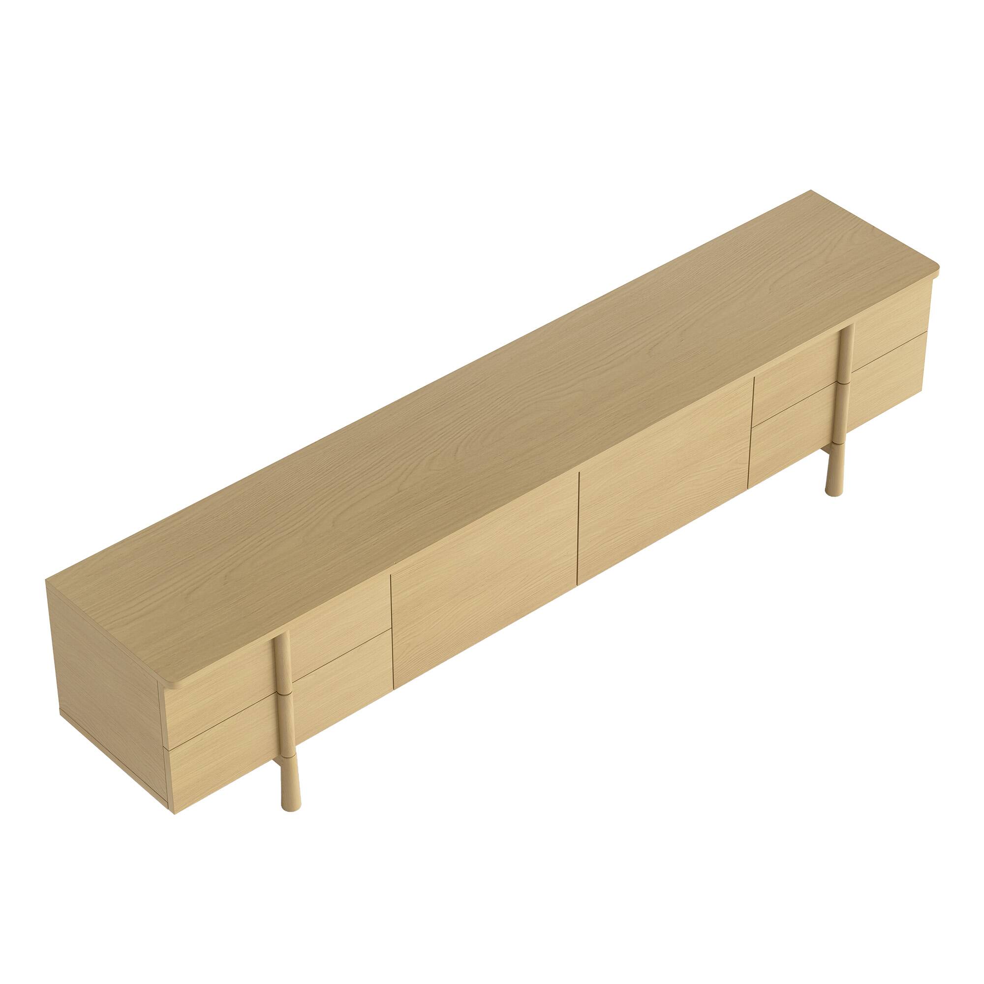 Alt View 5. luck idea - Medieval Modern Style 86.8-Inch TV Stand with Solid Wood Handles & Feet, Soft-Close Hinges + Cable Management Holes - Natural Color.