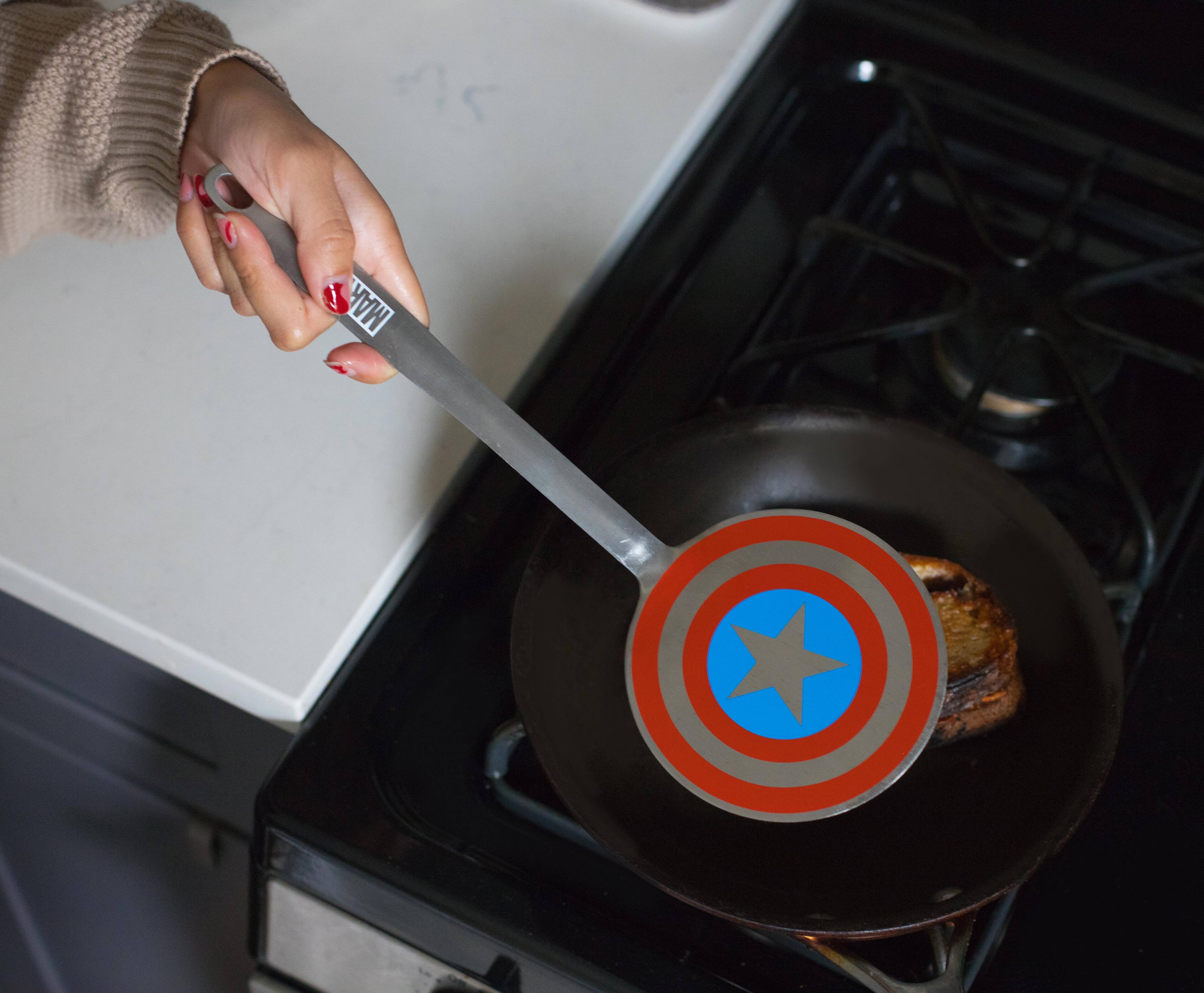 Alt View 4. Marvel - Marvel Captain America Shield Colored Flat Stainless Steel Wide Head Spatula - Multicolored.