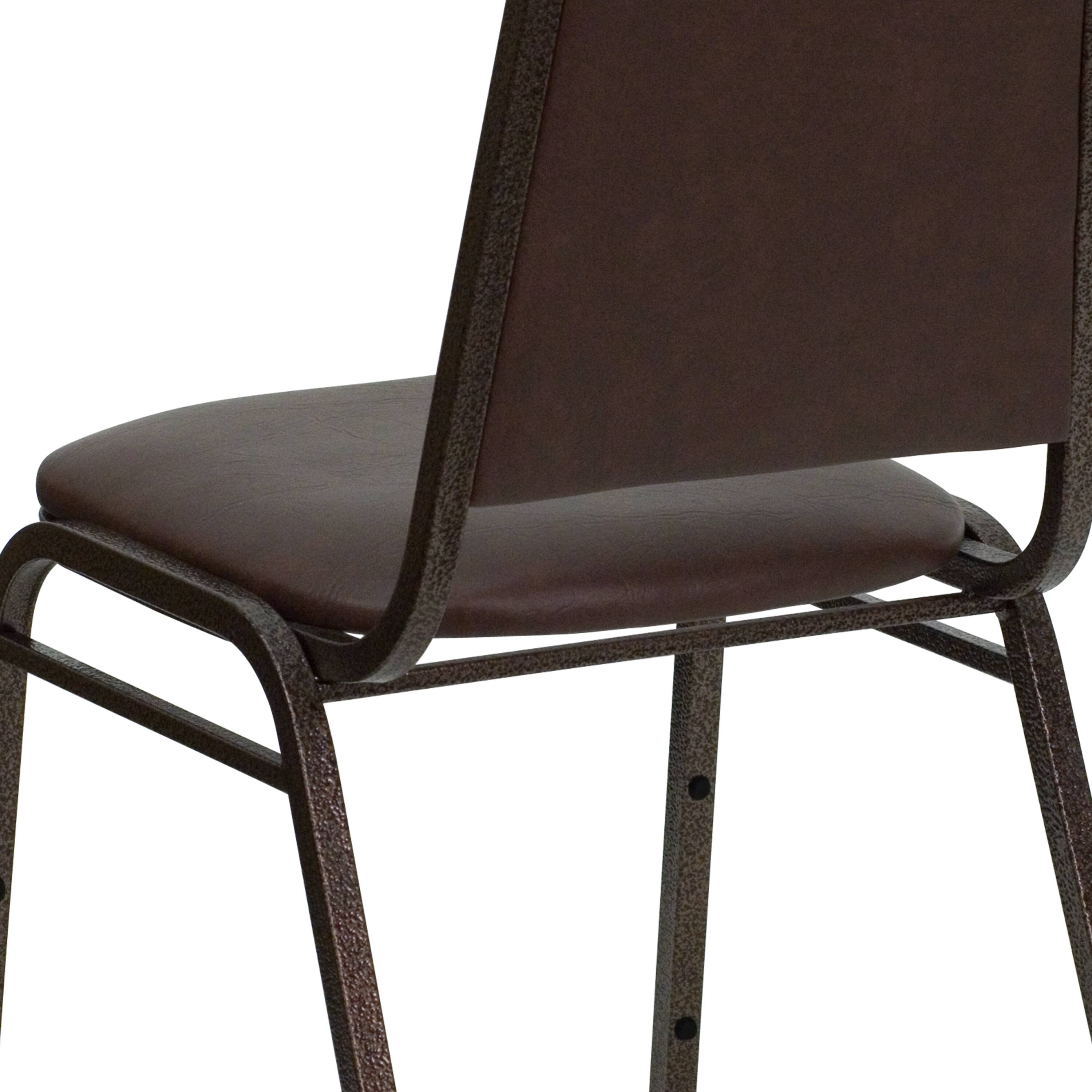 Alt View 9. Emma + Oliver - 4 Pack Trapezoidal Back Stacking Banquet Chair - Brown Vinyl/Copper Vein Frame.