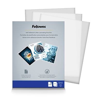 Fellowes Self Adhesive Letter Laminating Pouches  
Pochettes de plastification autocolantes pour formats lettre  
Bolsas Auto-adhesivas para Carta  
Pwra Plastificar  

2020 MENU ANAL REPORT B  
5 5mit  

5mil  
100 pouches per box