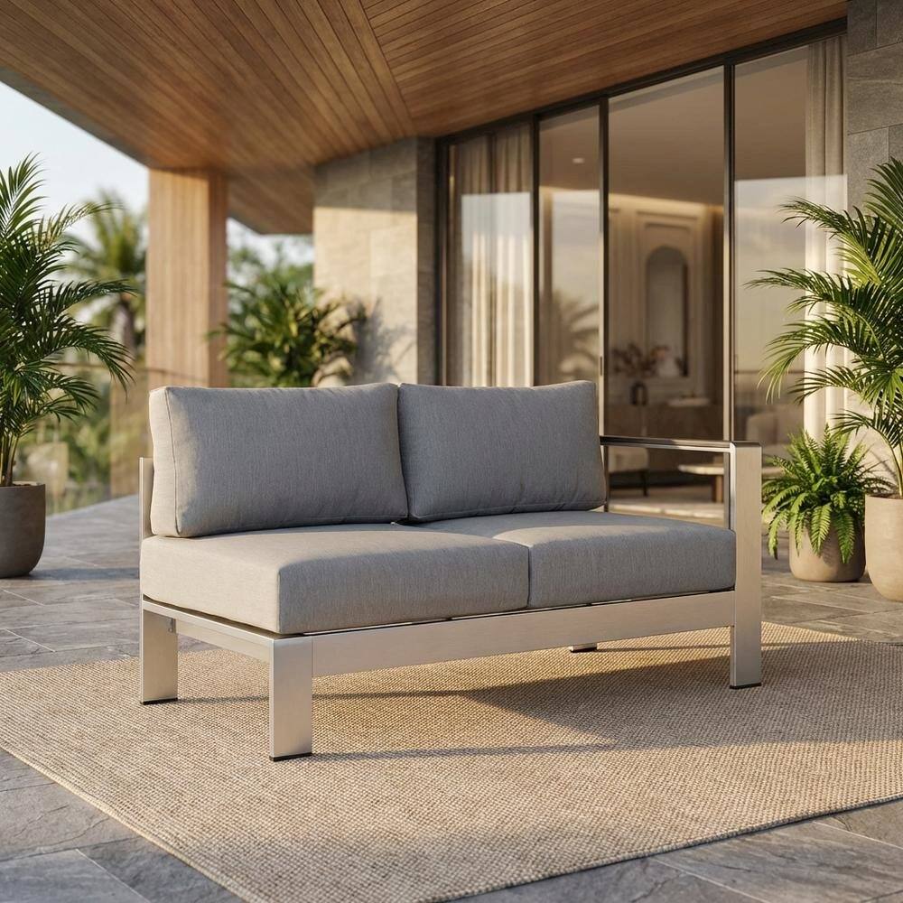 Angle. Outdoor Escape - Outdoor Corner Sectional Sofa With Armrests And Cushioned Seating - Gray.