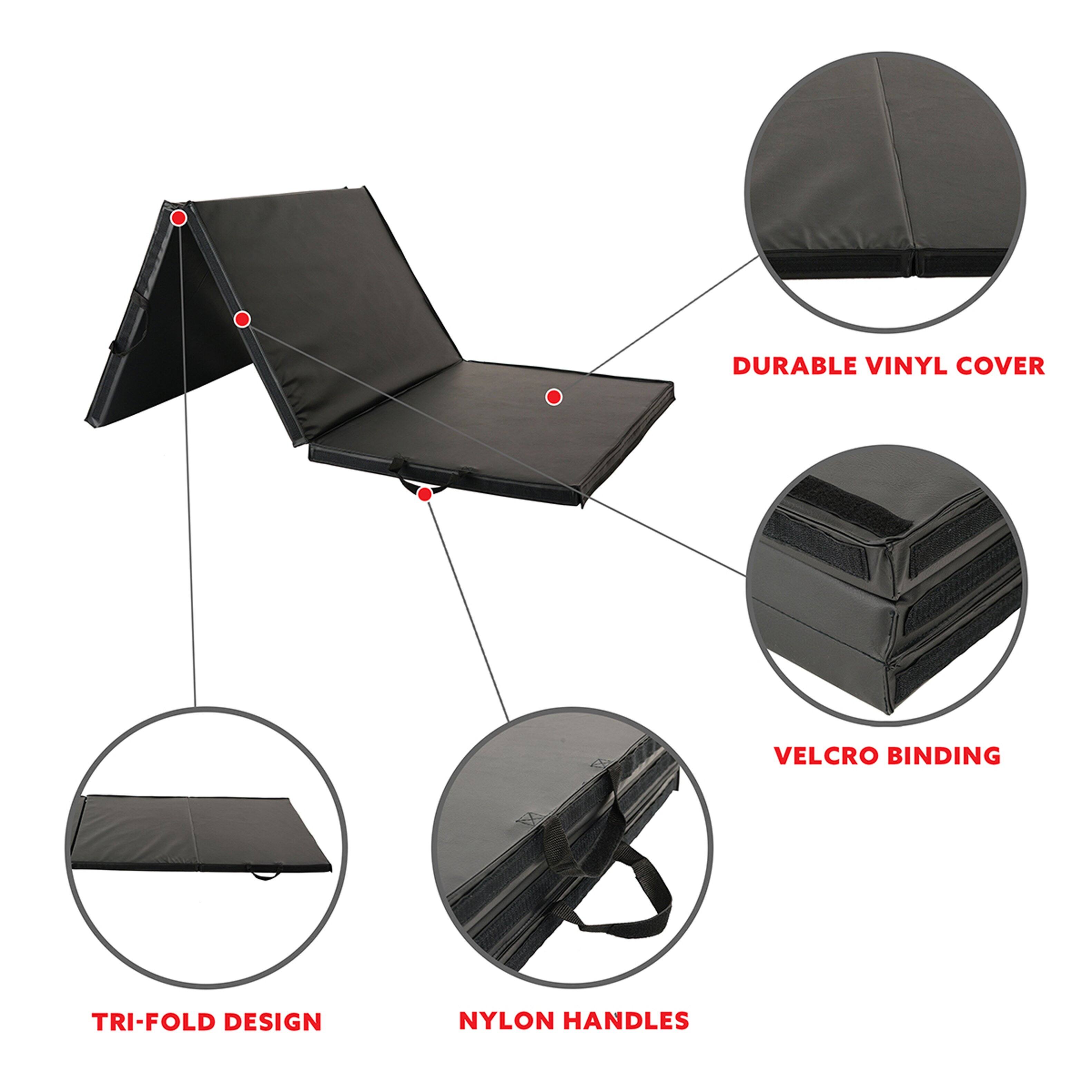 DURABLE VINYL COVER  
VELCRO BINDING  
TRI-FOLD DESIGN  
NYLON HANDLES
