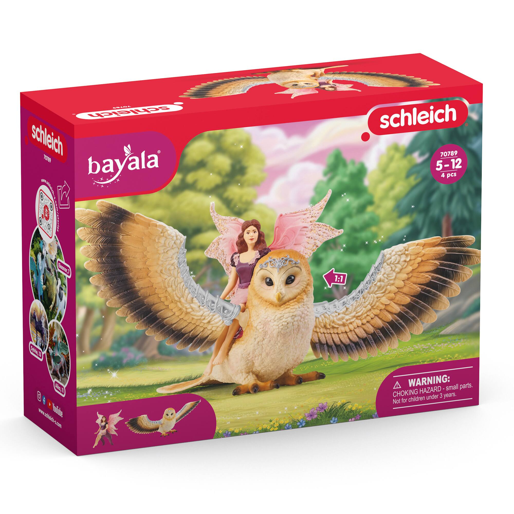 The text on the image reads: "Schleich Bayala 5-12 4 pcs. Warning: Small parts. Choking hazard under 1 year. Not for children."