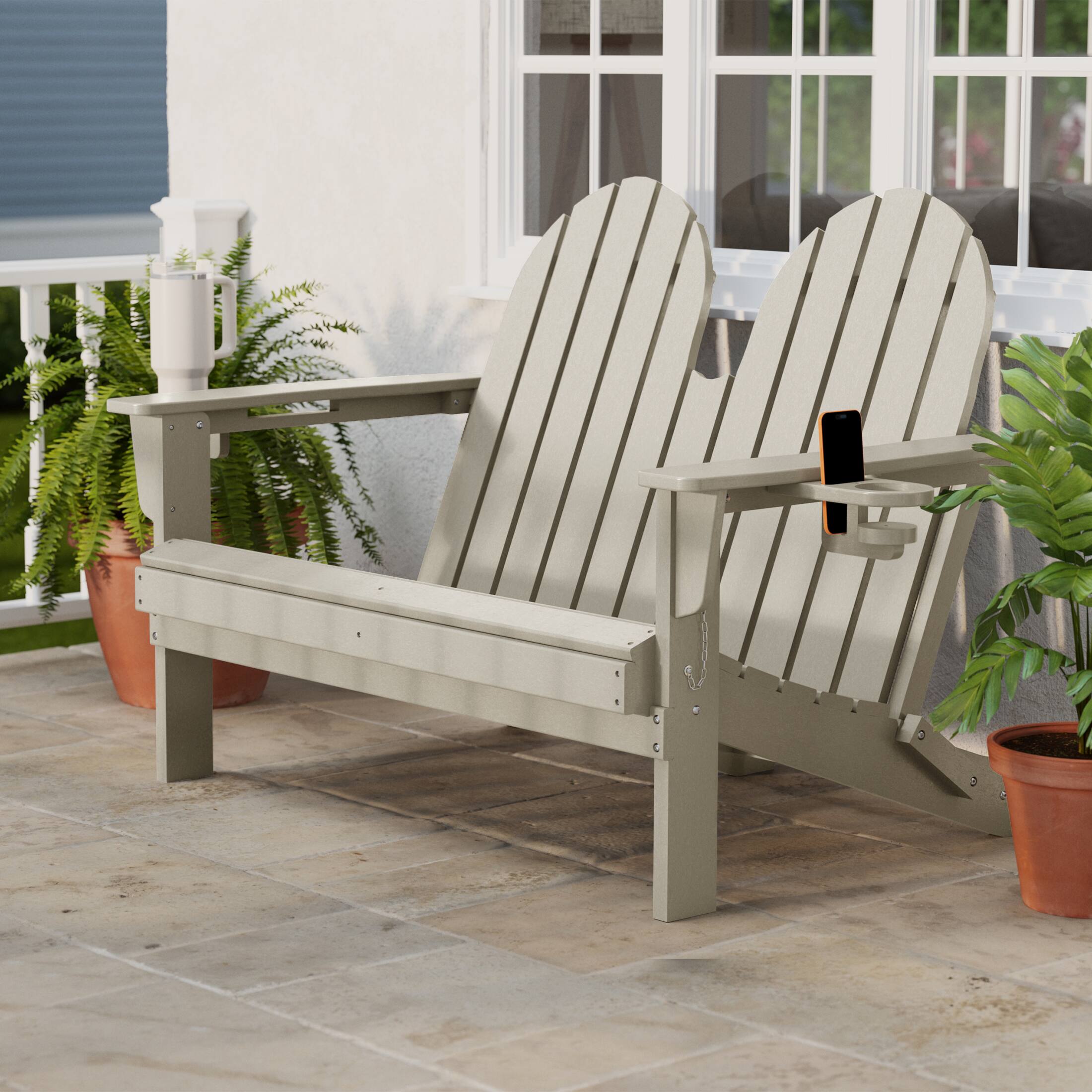 Angle. WestinTrends - WestinTrends St. Augustine Outdoor Patio 49" HDPE Folding Adirondack Garden Bench - Sand.