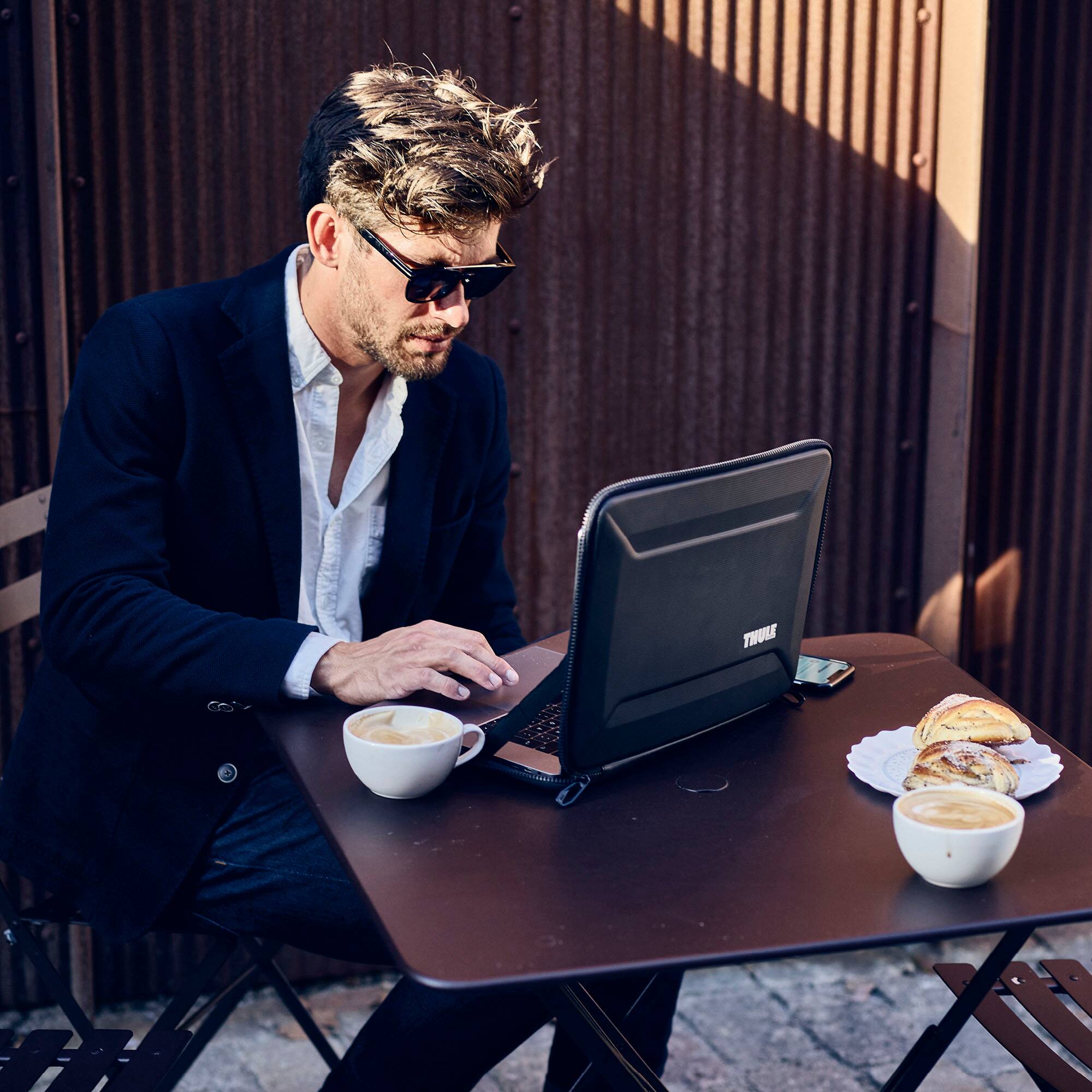 Alt View Zoom 16. Thule - Gauntlet Laptop Sleeve Laptop Case for 14” Apple MacBook Pro, 13” Apple MacBook Pro, Air, PCs, Laptops & Chromebooks - Blue.