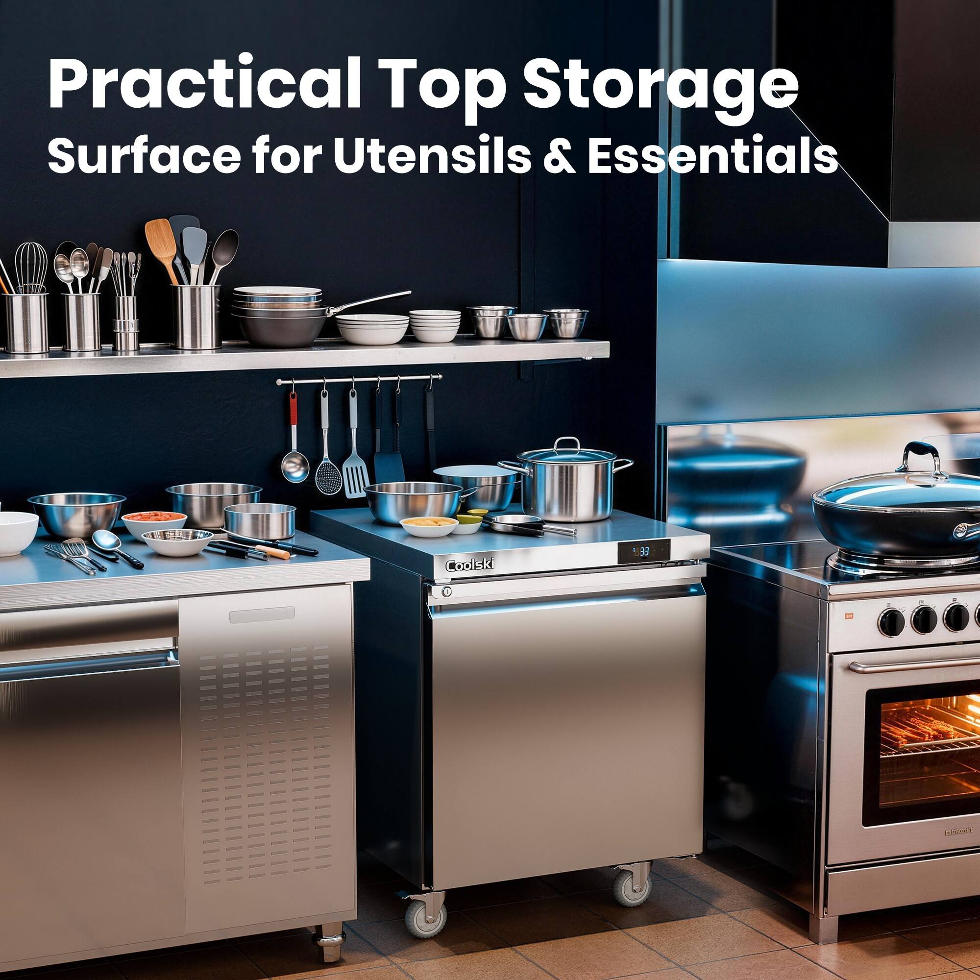 Practical Top Storage Surface for Utensils & Essentials