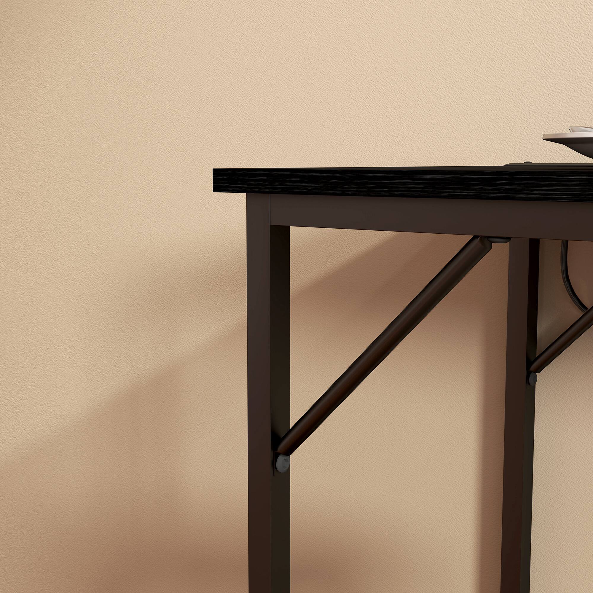 Alt View 8. Homcom - 70" Long Counter Height Table  with Charging Station, Industrial Style Rectangular Bar Table with Steel Frame - Black.