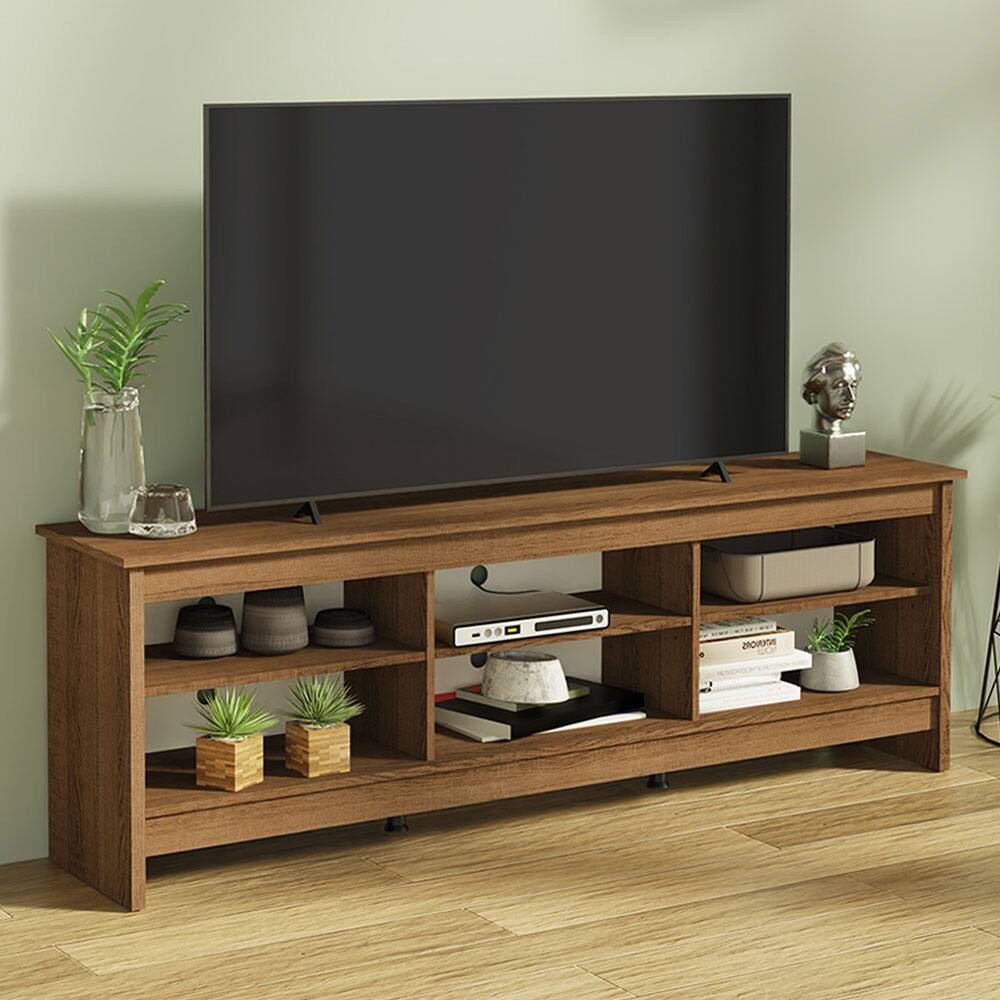Angle. Madesa - Madesa TV Stand Entertainment Center with 6 Open Shelves and Cable Management 70"L - Rustic - Rustic.