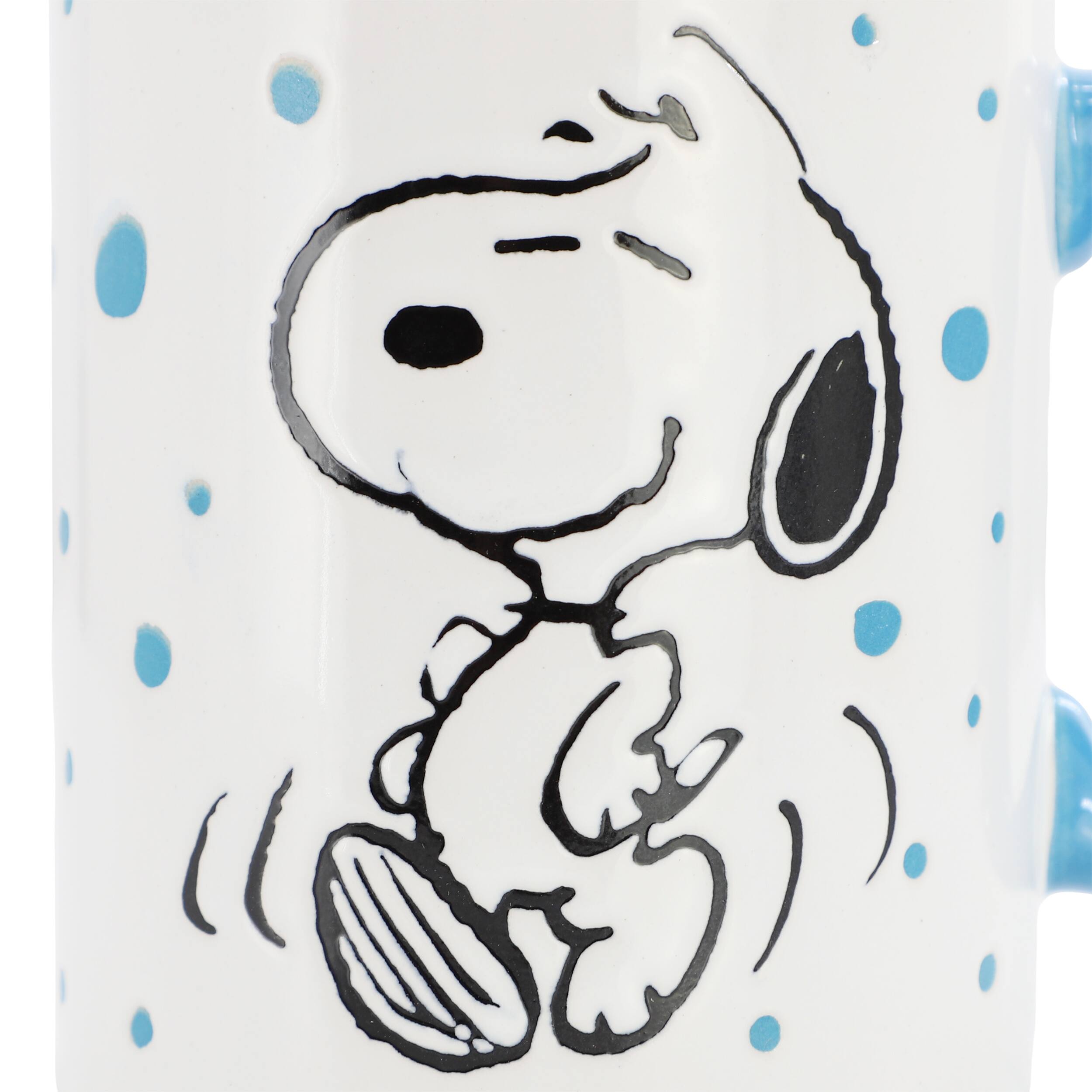 Alt View 2. Peanuts - Peanuts Freckled Joy Snoopy 17 Ounce Stoneware Mug Set in Blue - White.