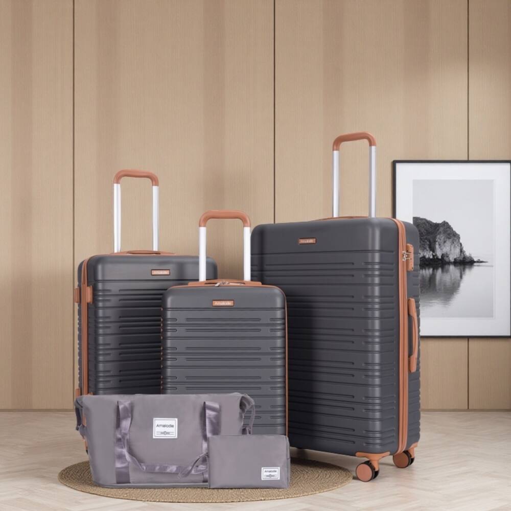 Angle. BreeBe - 5-Piece ABS Luggage Set with TSA Lock and Spinner Wheels - Grey.