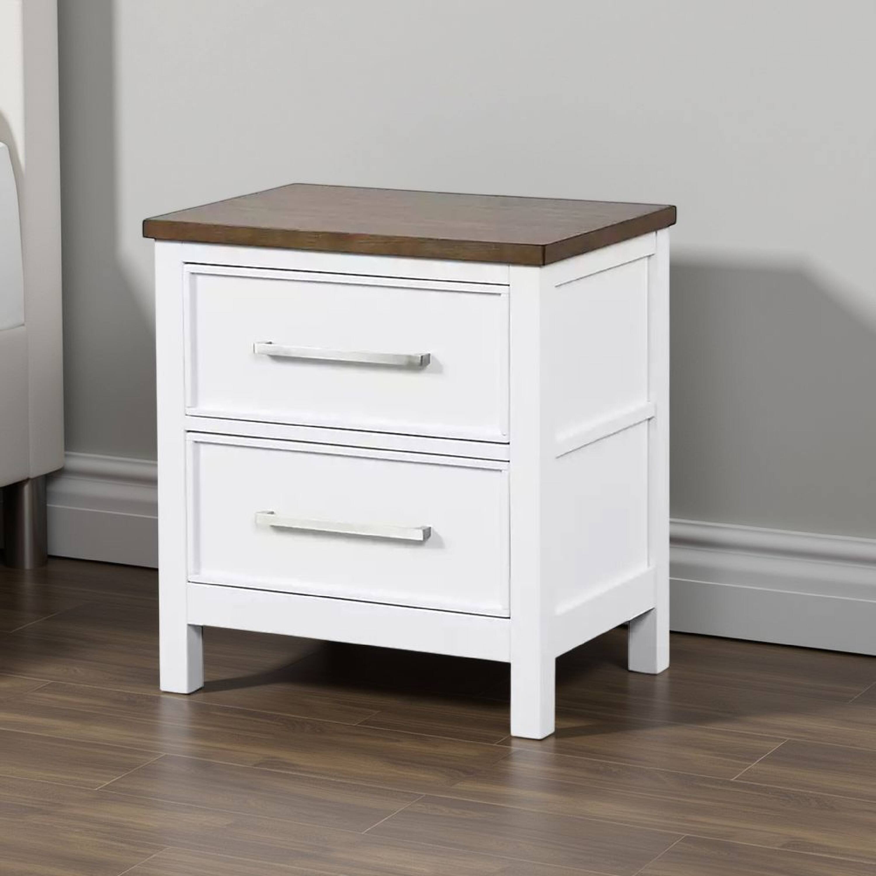 Alt View 5. Manhattan Lane - Tela Nightstand, 2 Drawers, Metal Handles, 25 Inch - White, Dark Brown, Nickel.