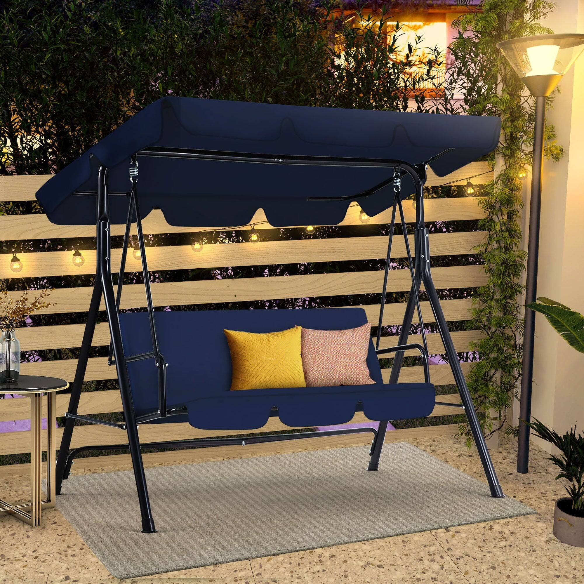 Alt View 4. Boyel Living - 3 Person Metal Patio Swing with Removable Cushion Outdoor Porch Swing Chair - Blue.