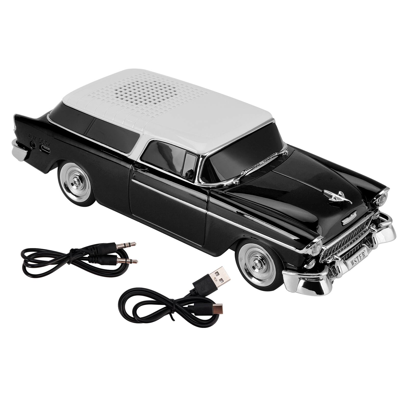 Alt View 7. Topteng - Retro Car Bluetooth Speaker – Dual Speakers, TWS, FM Radio & LED Party Lights - Black.
