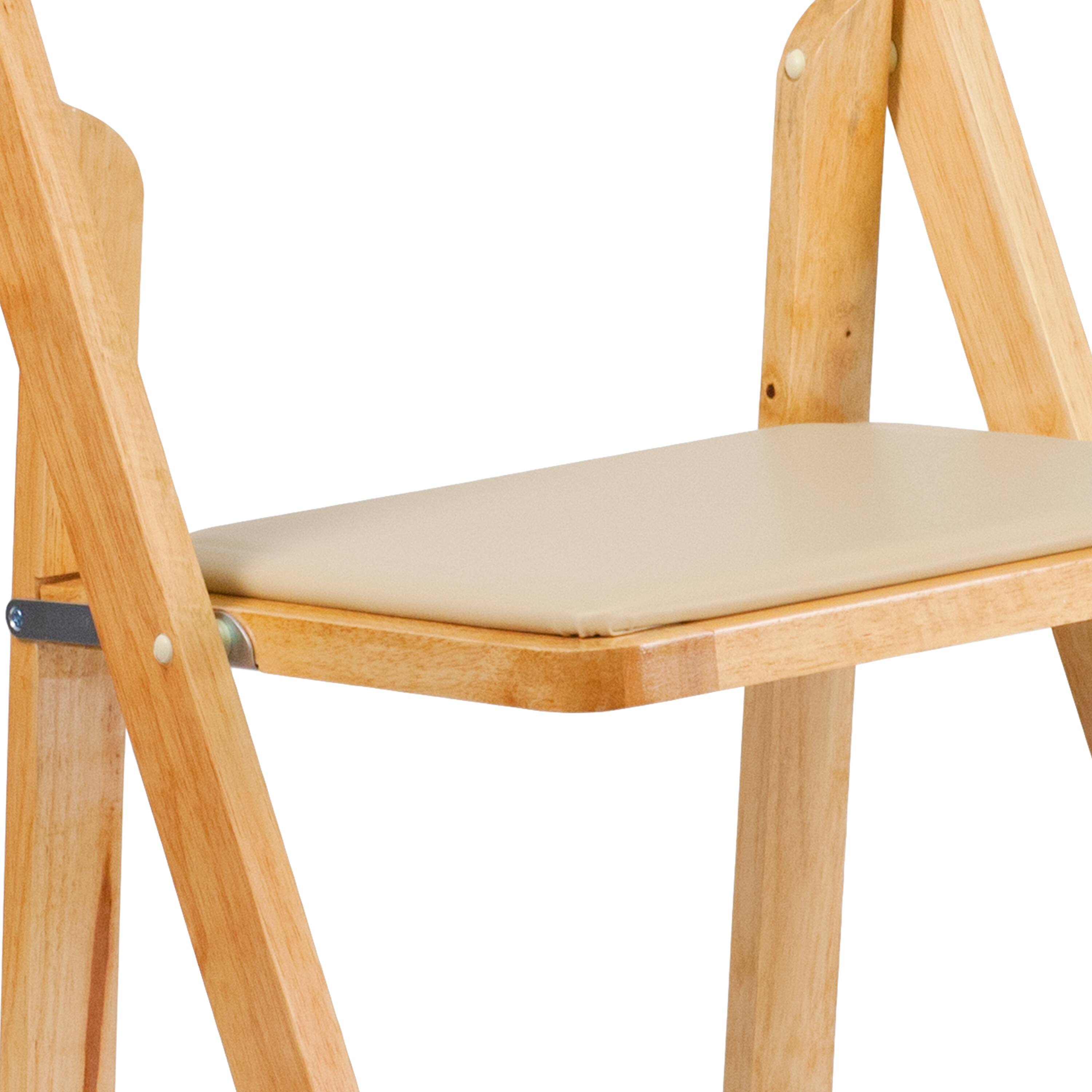 Alt View 9. Emma + Oliver - 2 Pack Wedding Party Event Wood Folding Chair with Vinyl Padded Seat - Natural.